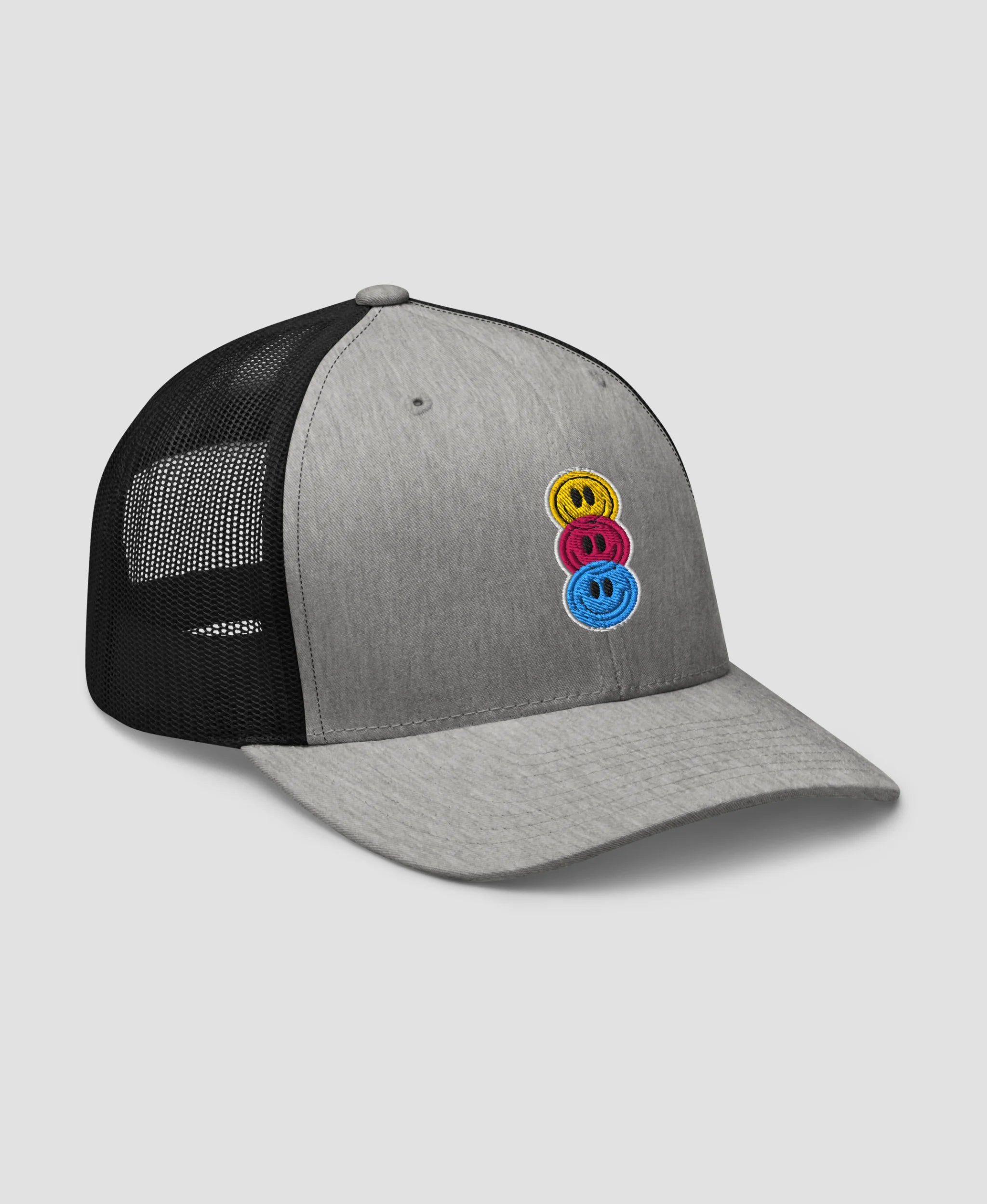Stacked Colorful Smiley Face Embroidered Retro Trucker Hat