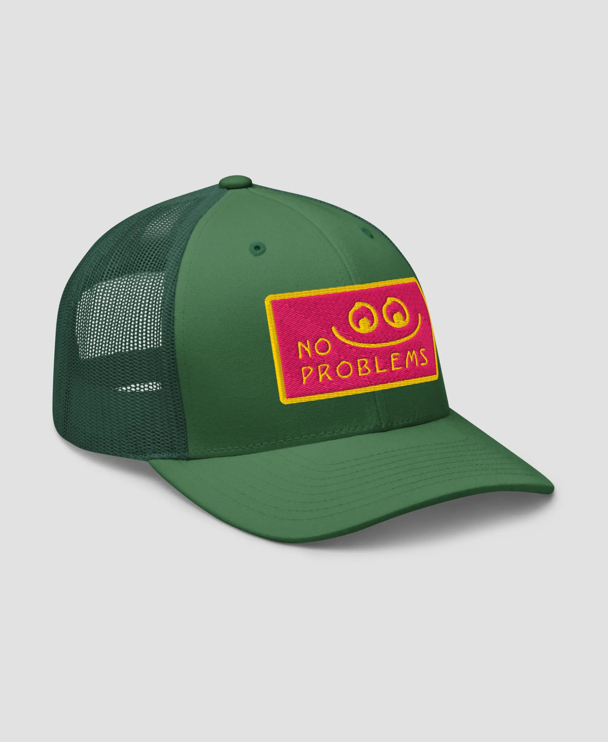 Pastel Pink No Problems Graphic Embroidered Retro Trucker Hat