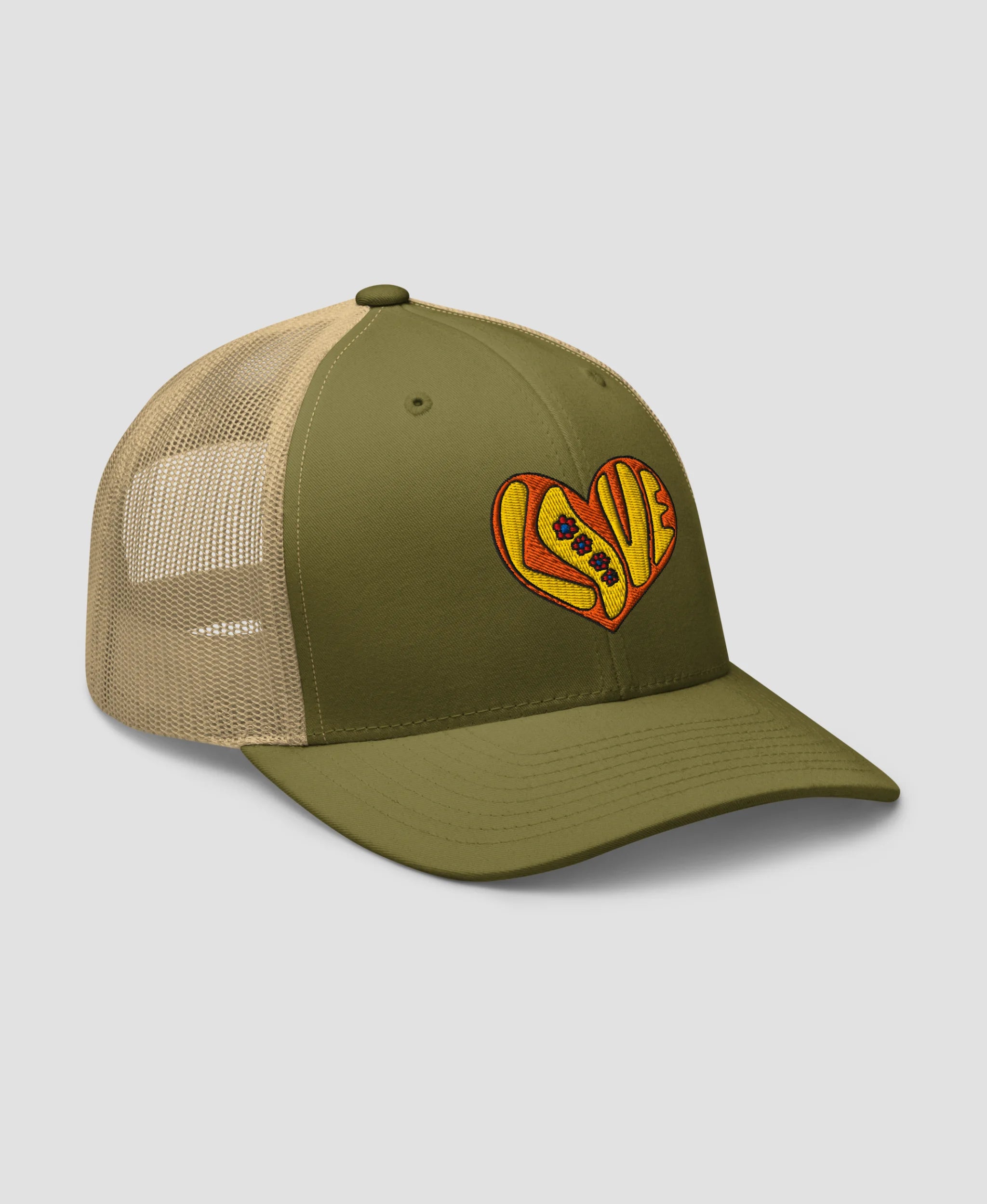 Retro 70s Groovy Flower Power Love Heart Retro Trucker Hat