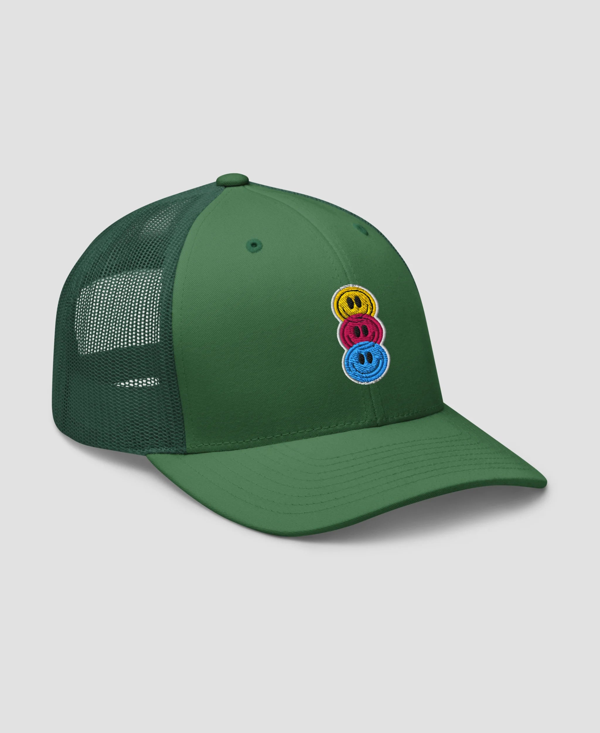 Stacked Colorful Smiley Face Embroidered Retro Trucker Hat