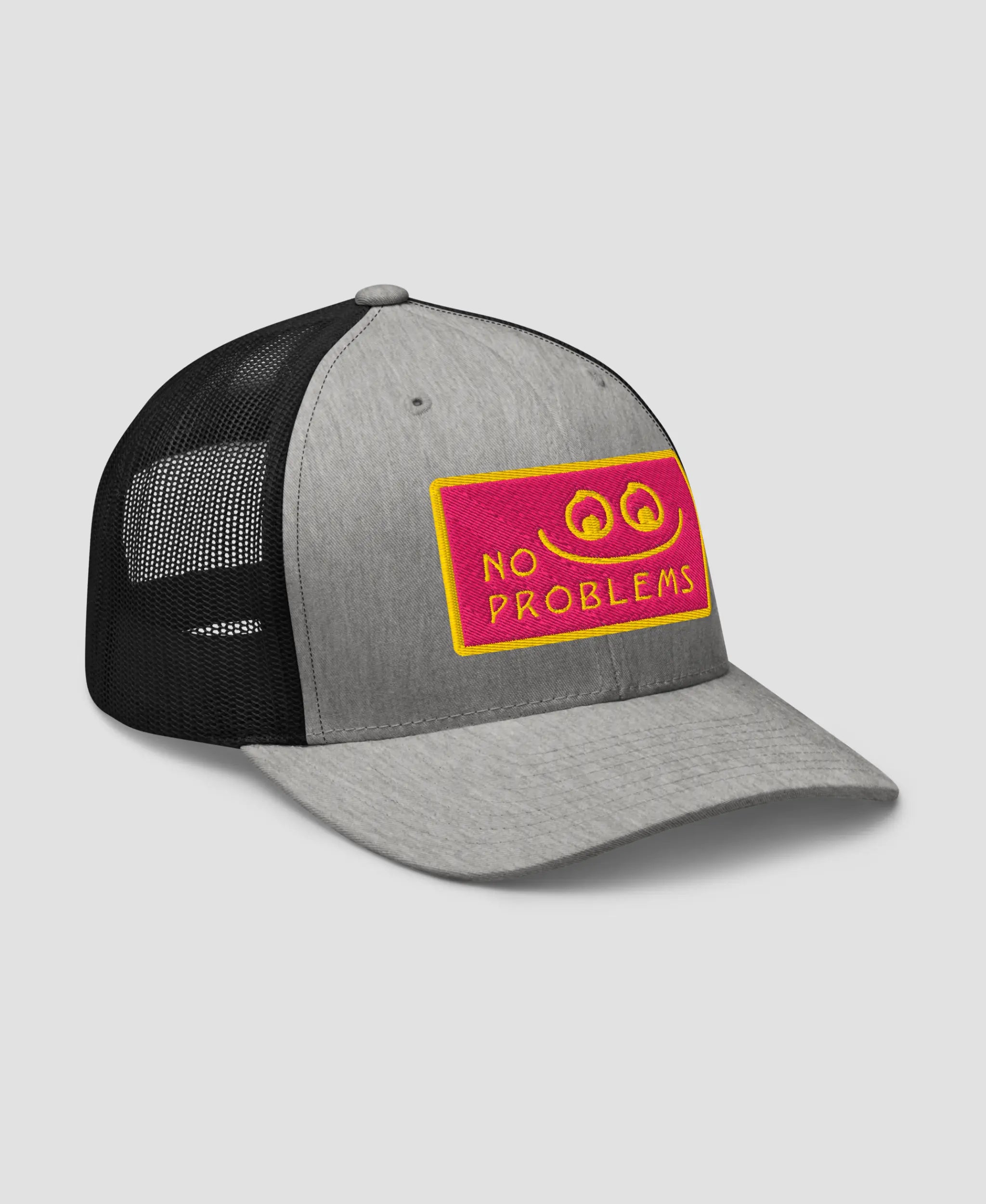 Pastel Pink No Problems Graphic Embroidered Retro Trucker Hat