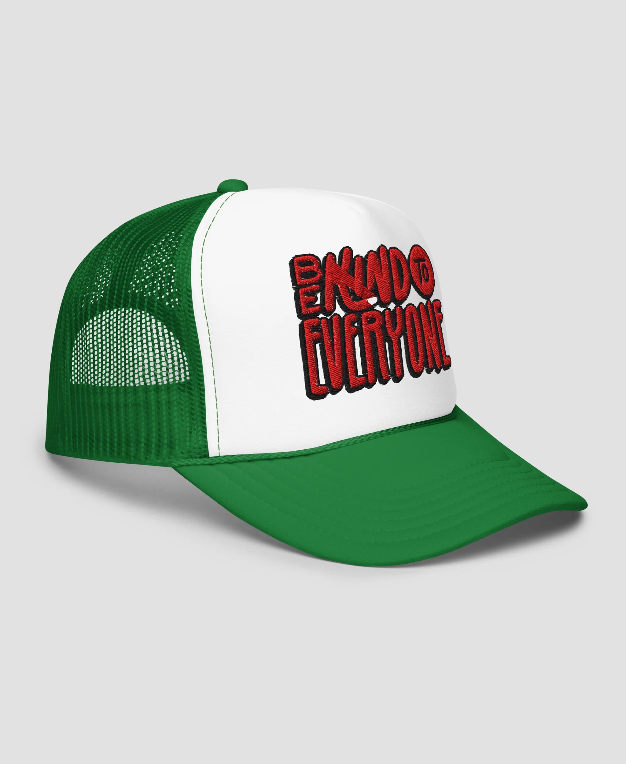 Be Kind To Everyone Retro Typography Embroidered Foam Trucker Hat | Retro Brim