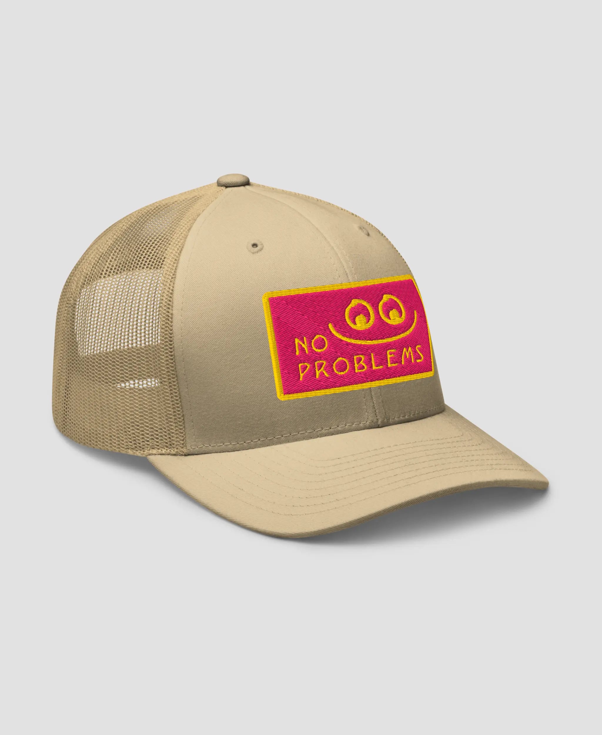 Pastel Pink No Problems Graphic Embroidered Retro Trucker Hat
