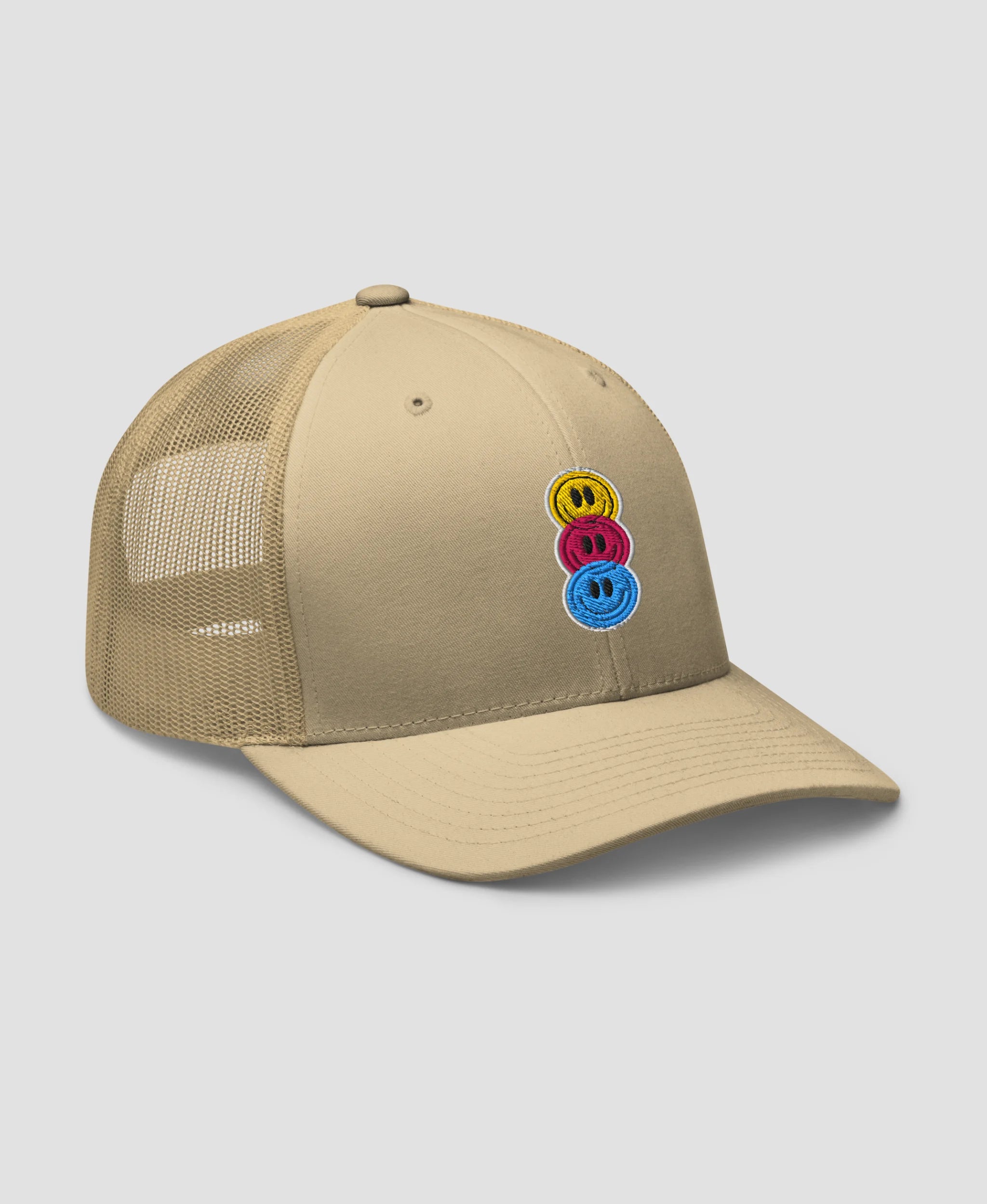 Stacked Colorful Smiley Face Embroidered Retro Trucker Hat