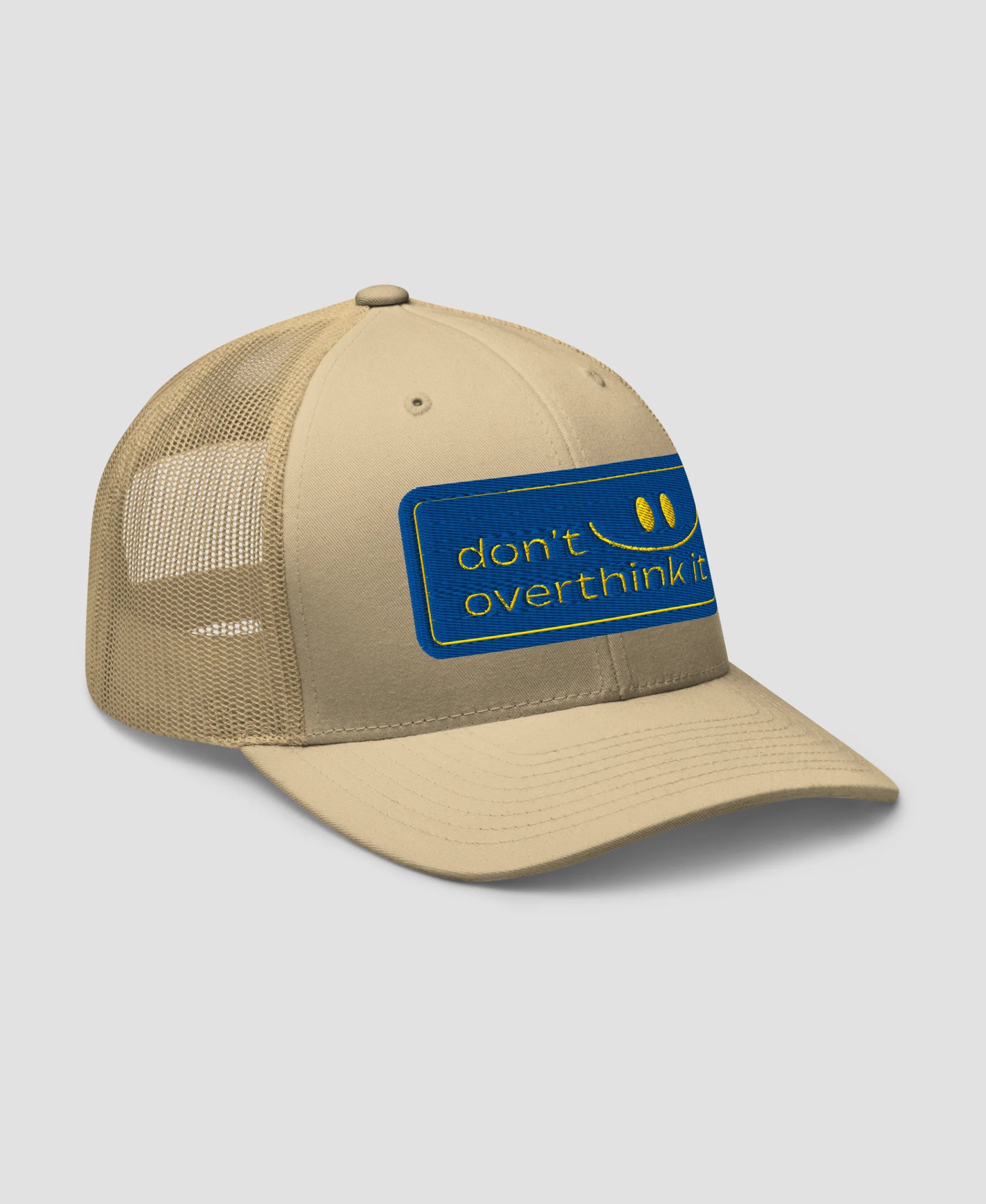 Don't Overthink It Smiley Embroidered Retro Trucker Hat