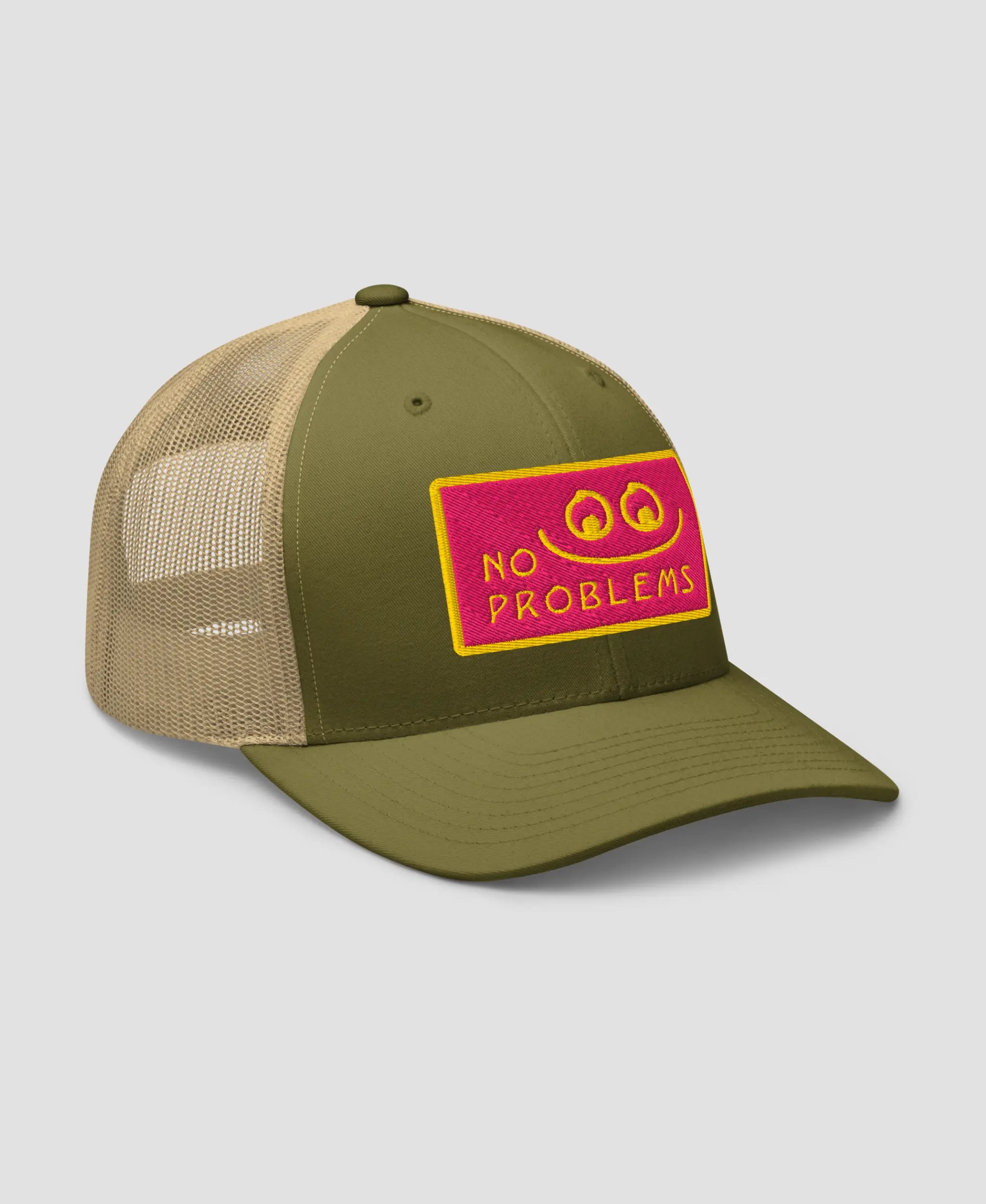 Pastel Pink No Problems Graphic Embroidered Retro Trucker Hat