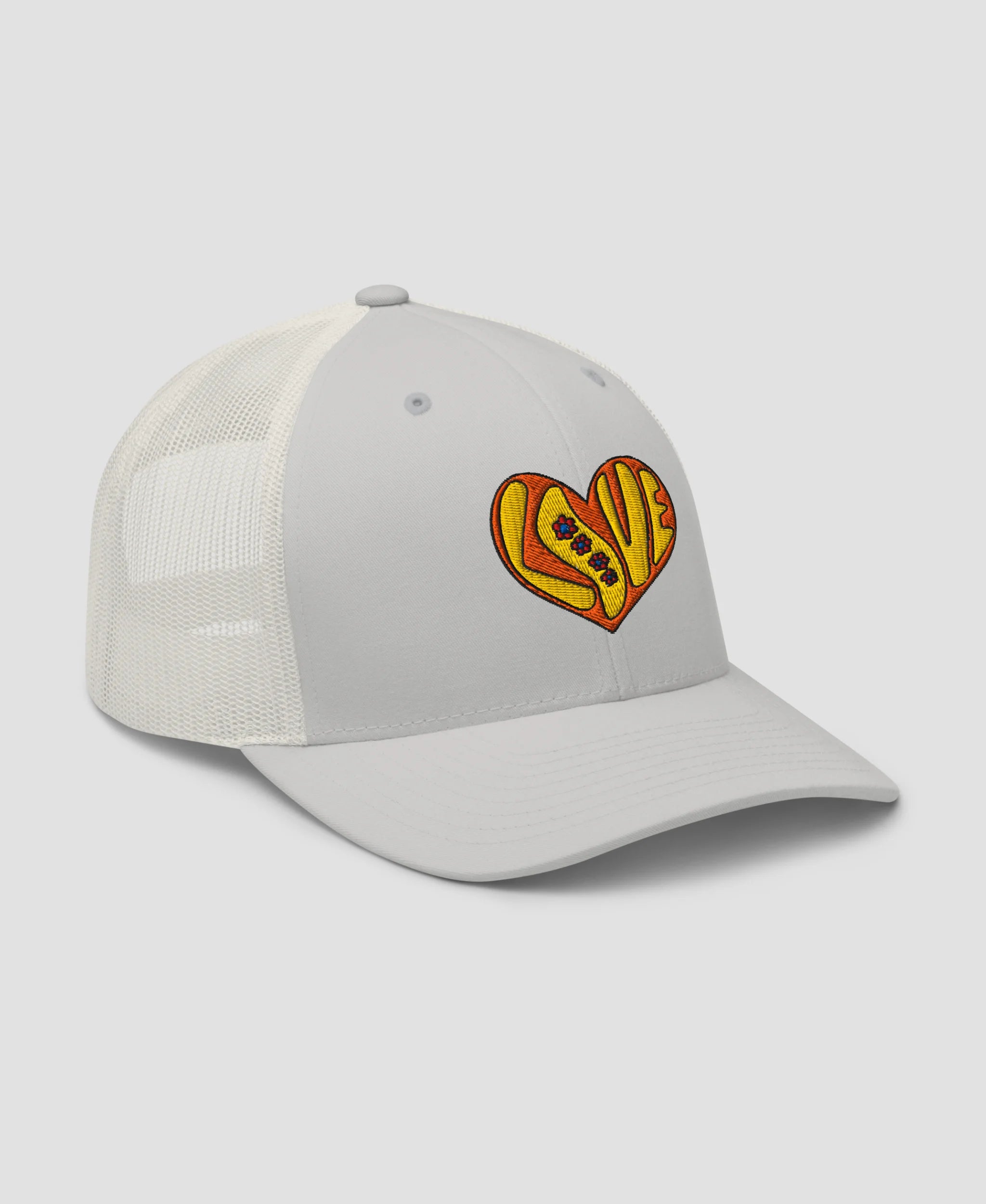 Retro 70s Groovy Flower Power Love Heart Retro Trucker Hat