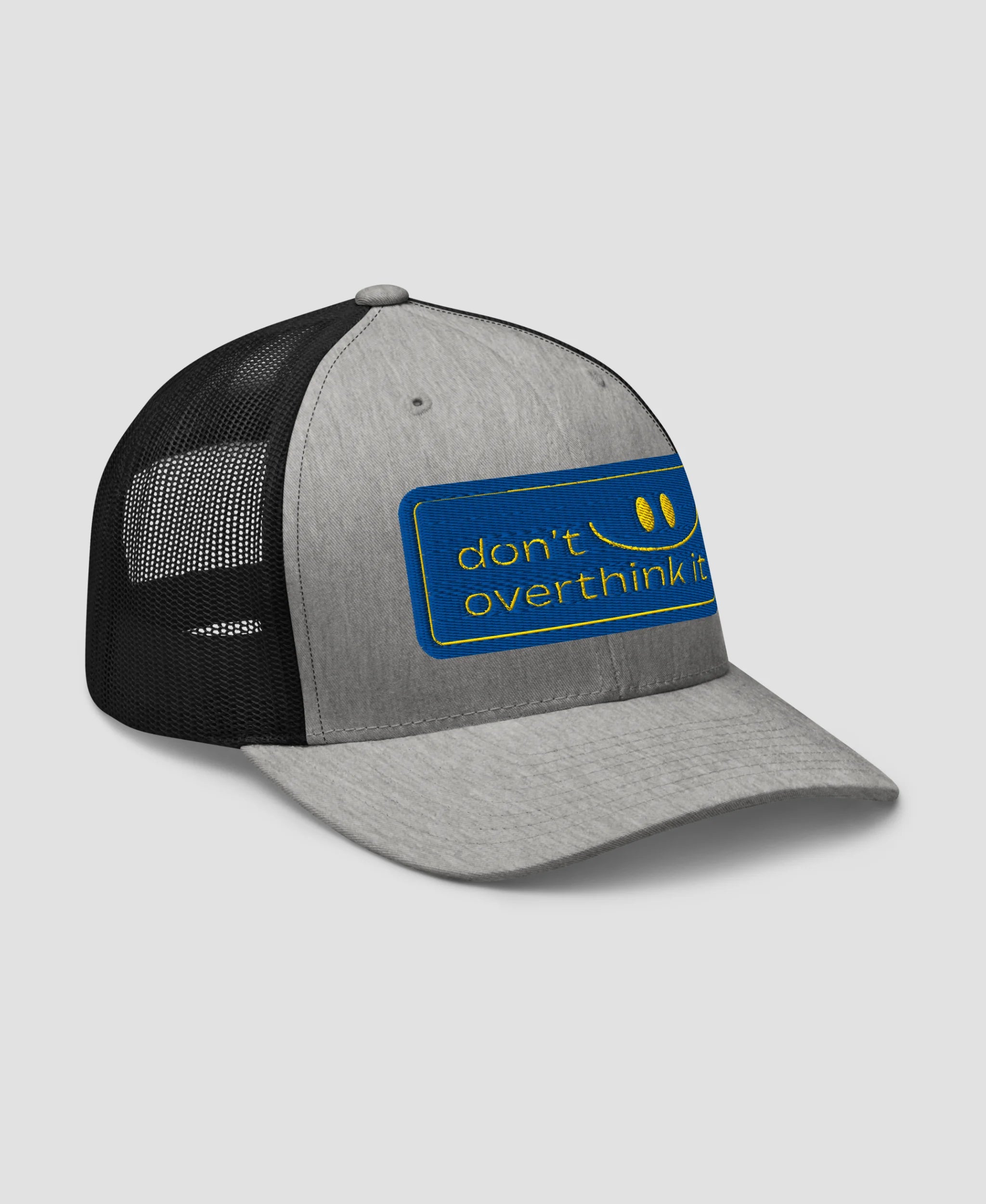 Don't Overthink It Smiley Embroidered Retro Trucker Hat