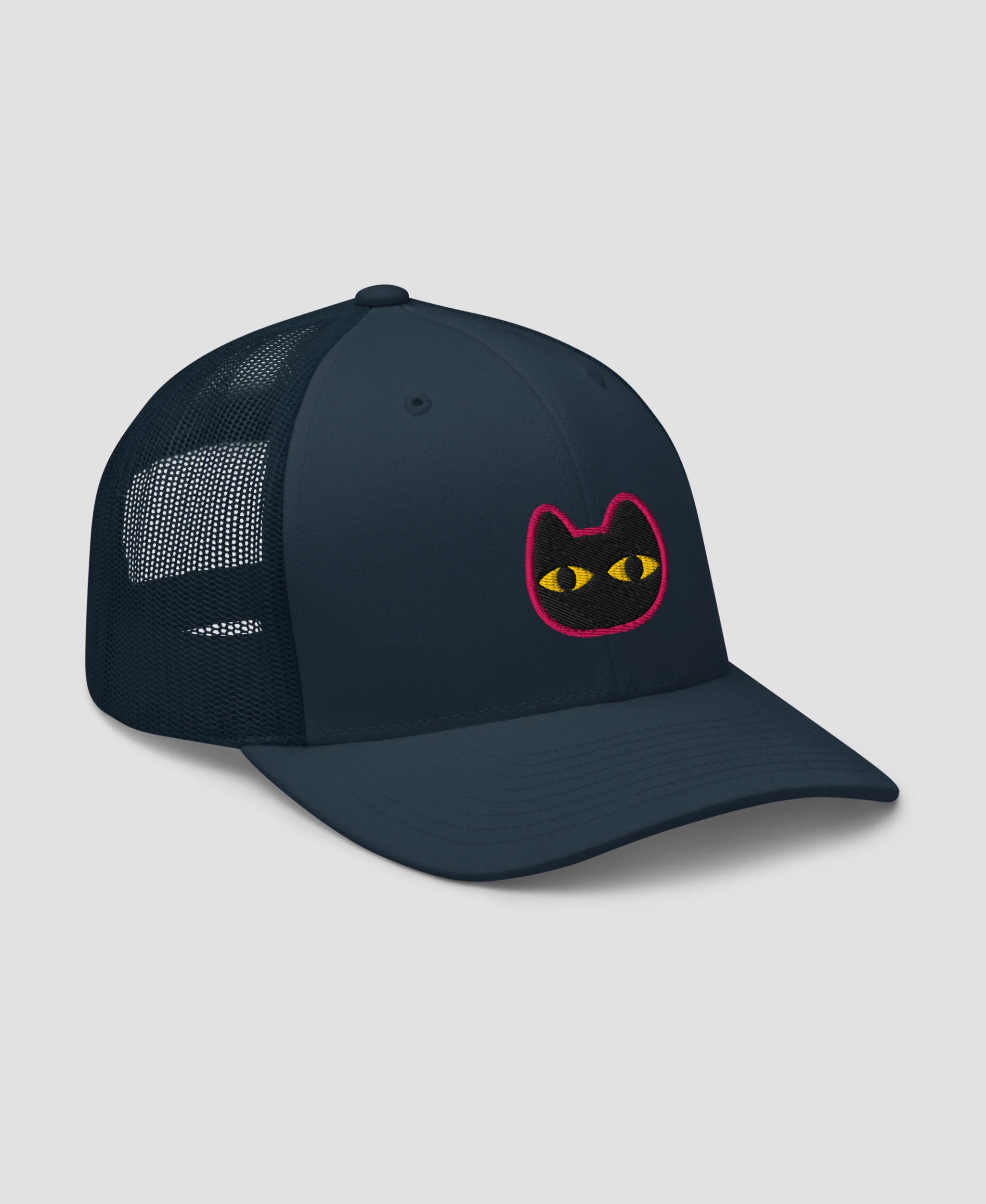 Minimalist Black Cat Big Eyes Embroidered Retro Trucker Hat