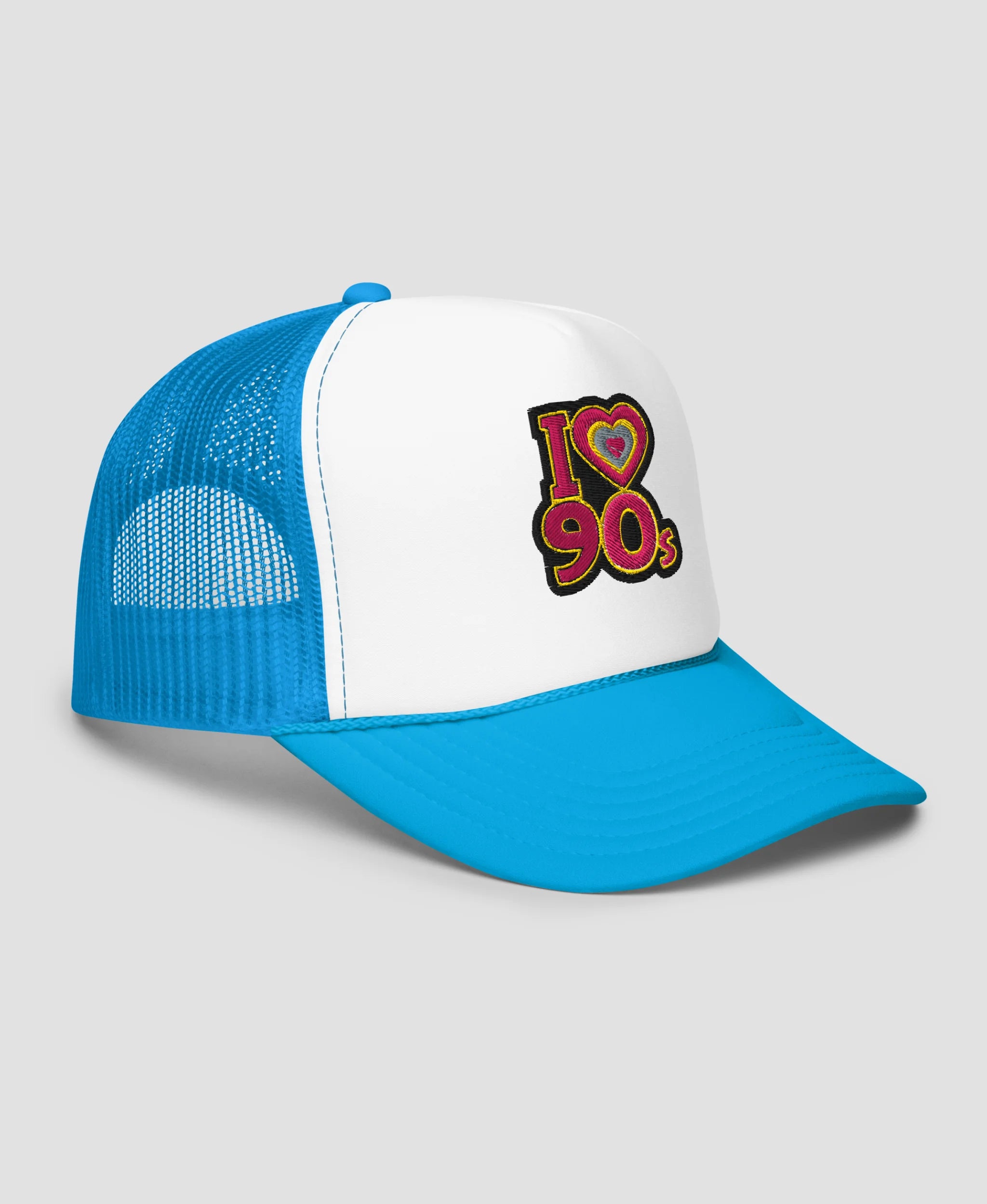 I Love 90s Retro Embroidered Foam Trucker Hat | Retro Brim