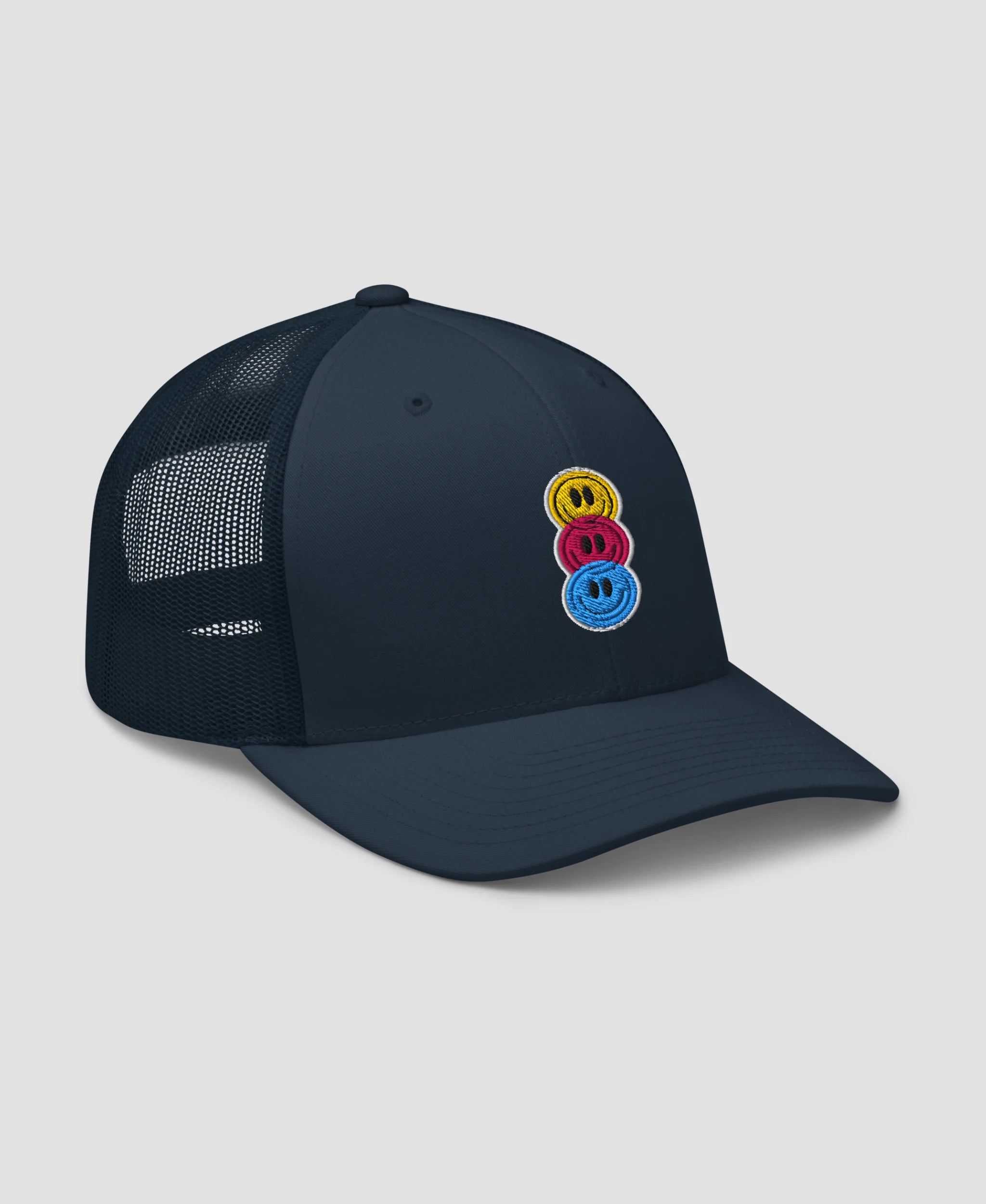 Stacked Colorful Smiley Face Embroidered Retro Trucker Hat