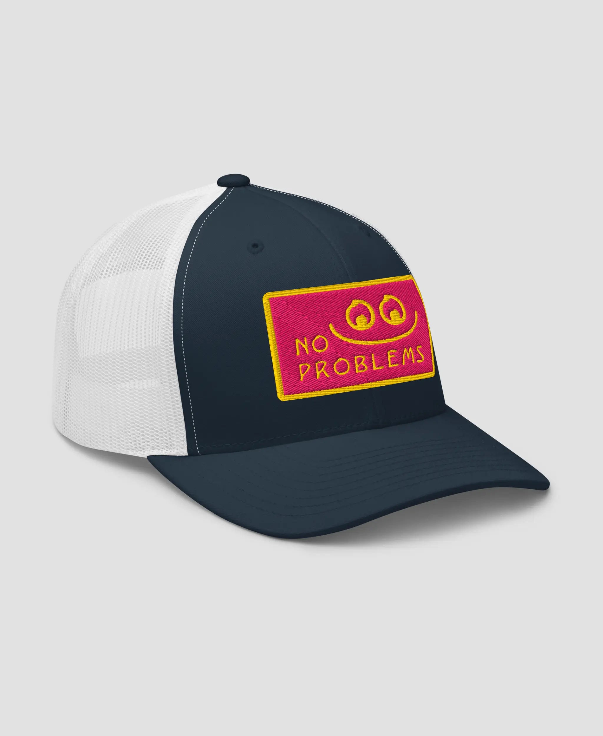 Pastel Pink No Problems Graphic Embroidered Retro Trucker Hat