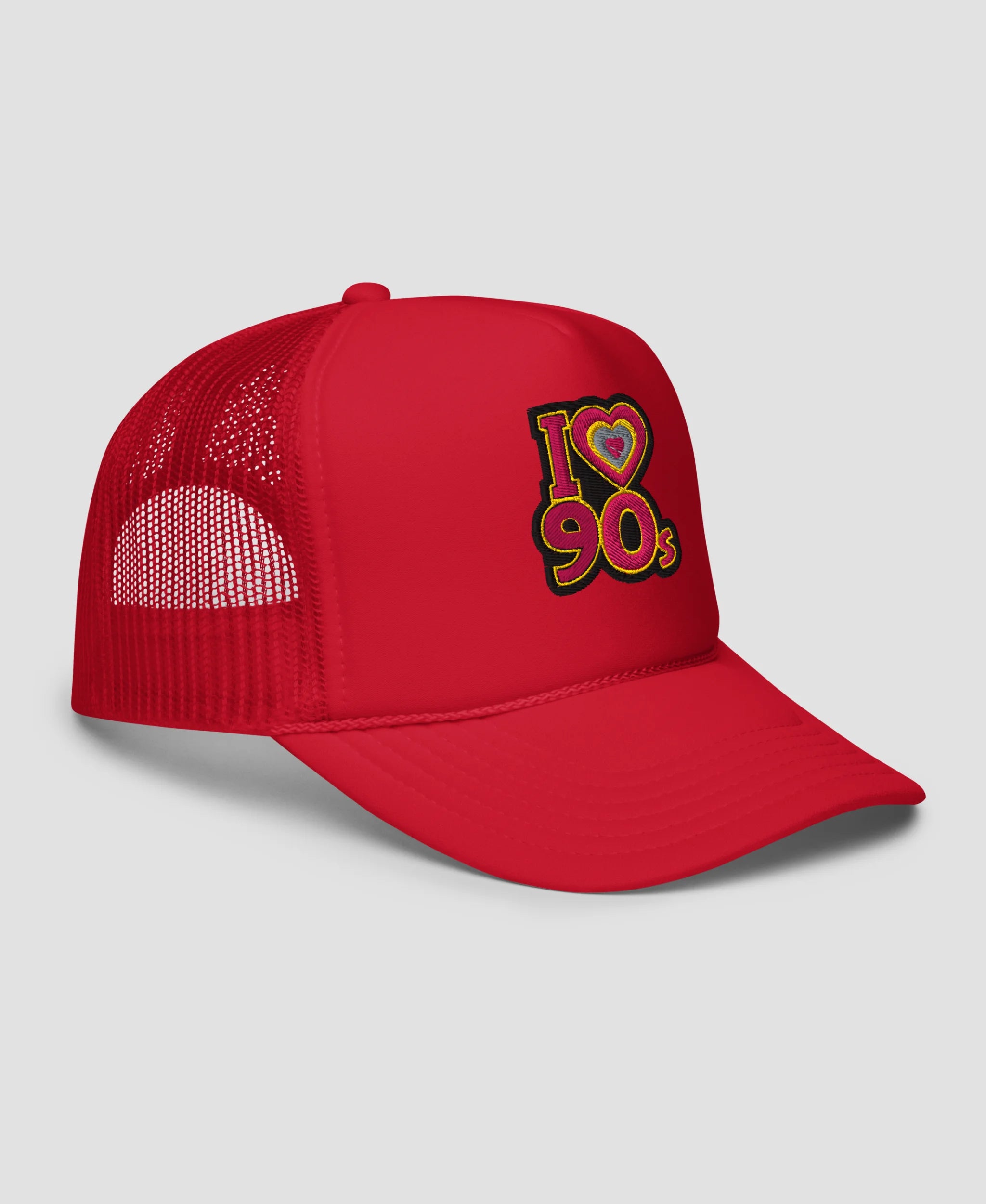 I Love 90s Retro Embroidered Foam Trucker Hat | Retro Brim