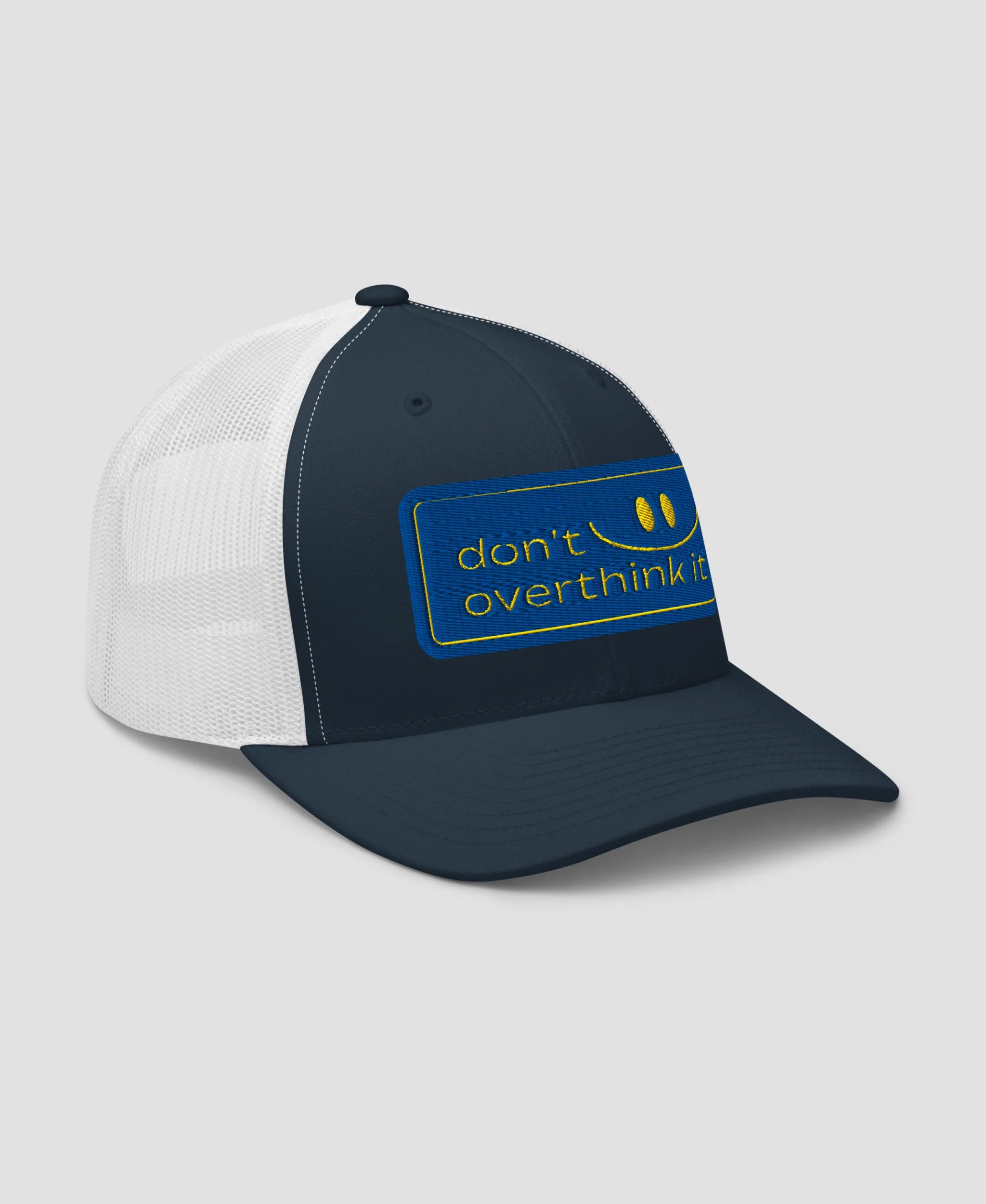 Don't Overthink It Smiley Embroidered Retro Trucker Hat