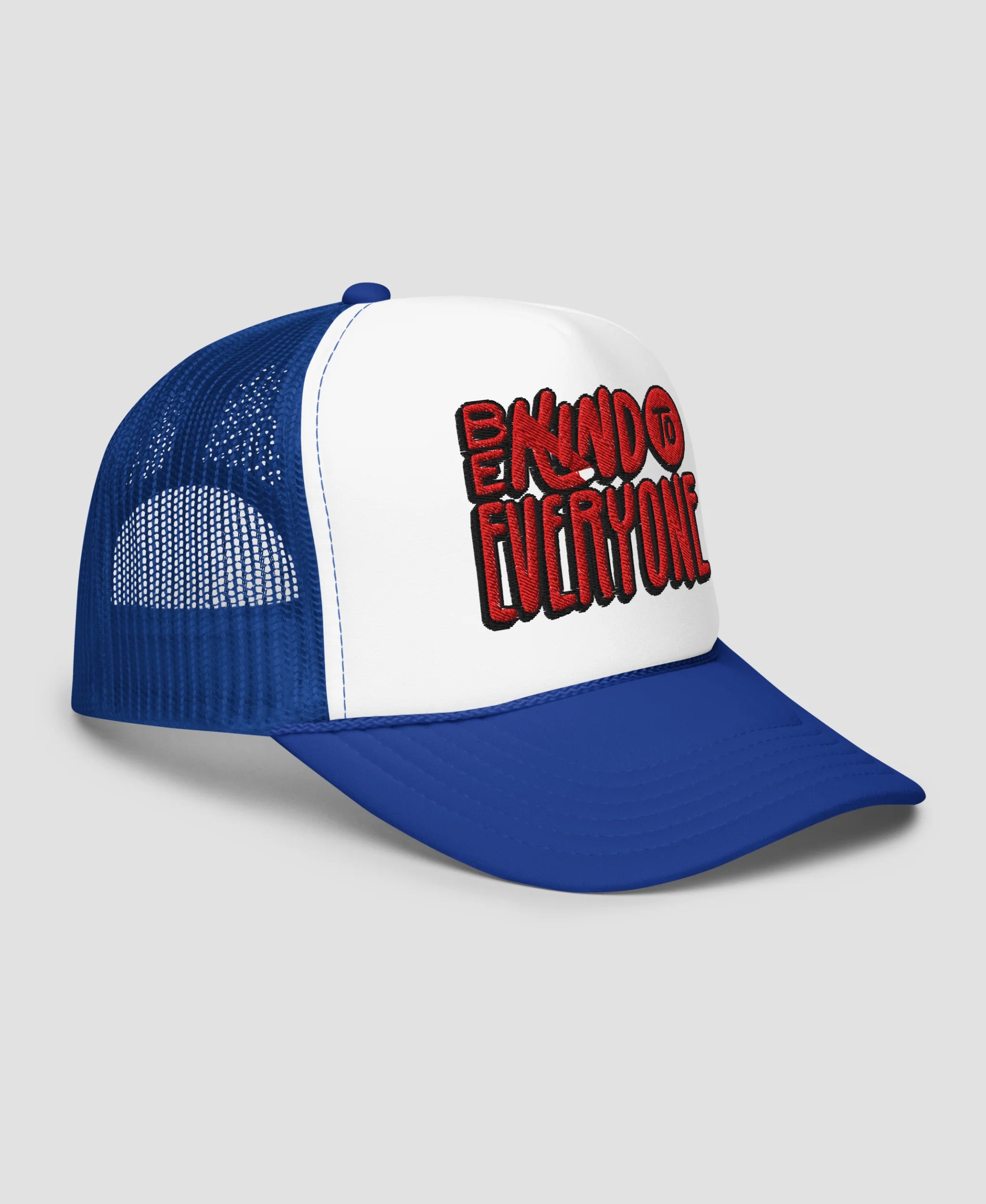 Be Kind To Everyone Retro Typography Embroidered Foam Trucker Hat | Retro Brim