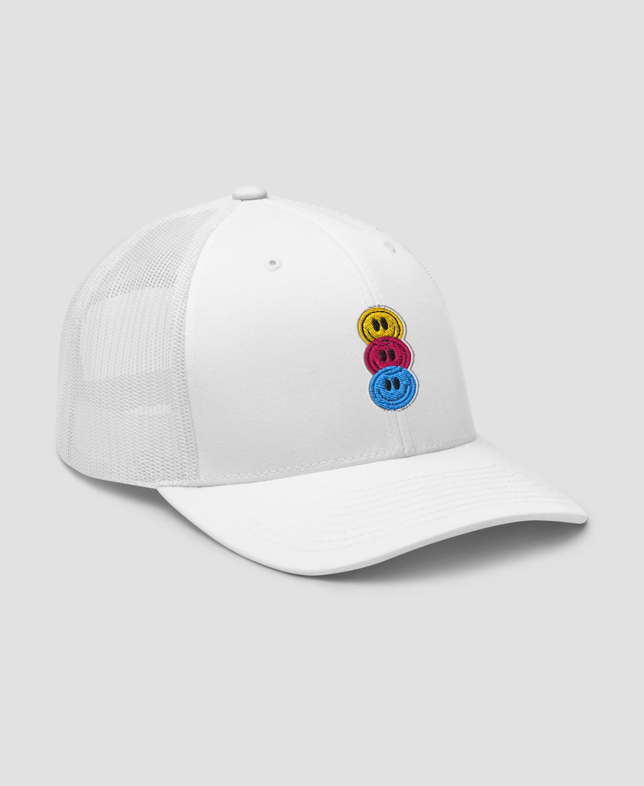 Stacked Colorful Smiley Face Embroidered Retro Trucker Hat