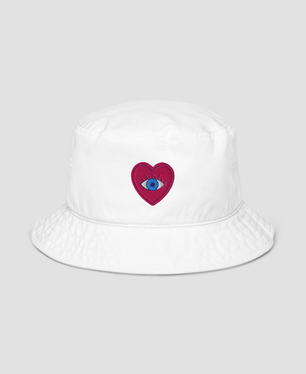 Retro Aesthetic Eye Heart Embroidered Organic Bucket Hat | Retro Brim