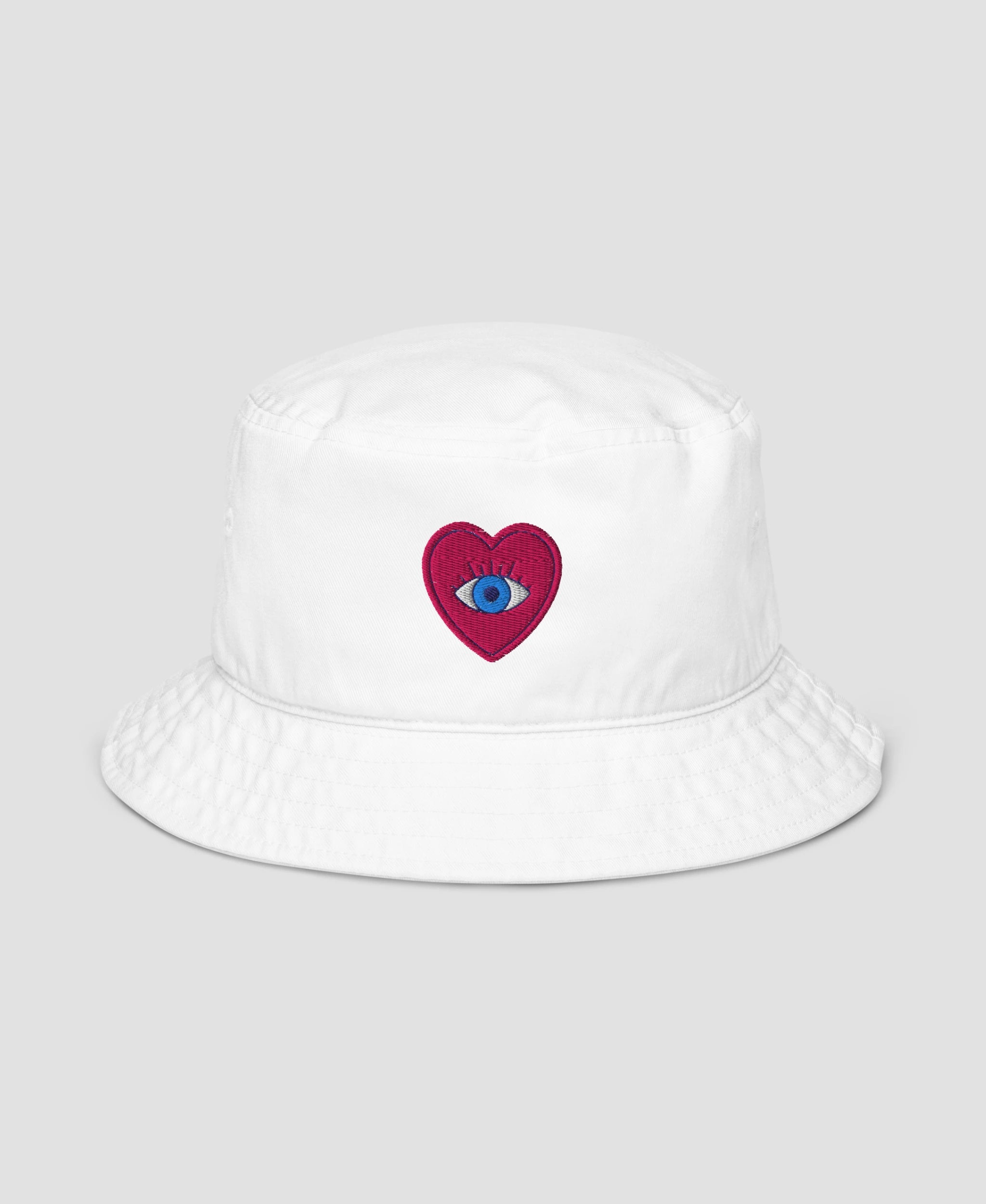 Retro Aesthetic Eye Heart Embroidered Organic Bucket Hat | Retro Brim