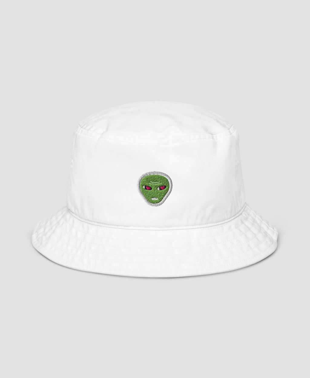 Alien Heart Eyes Y2K Embroidered Organic Cotton Bucket Hat | Retro Brim