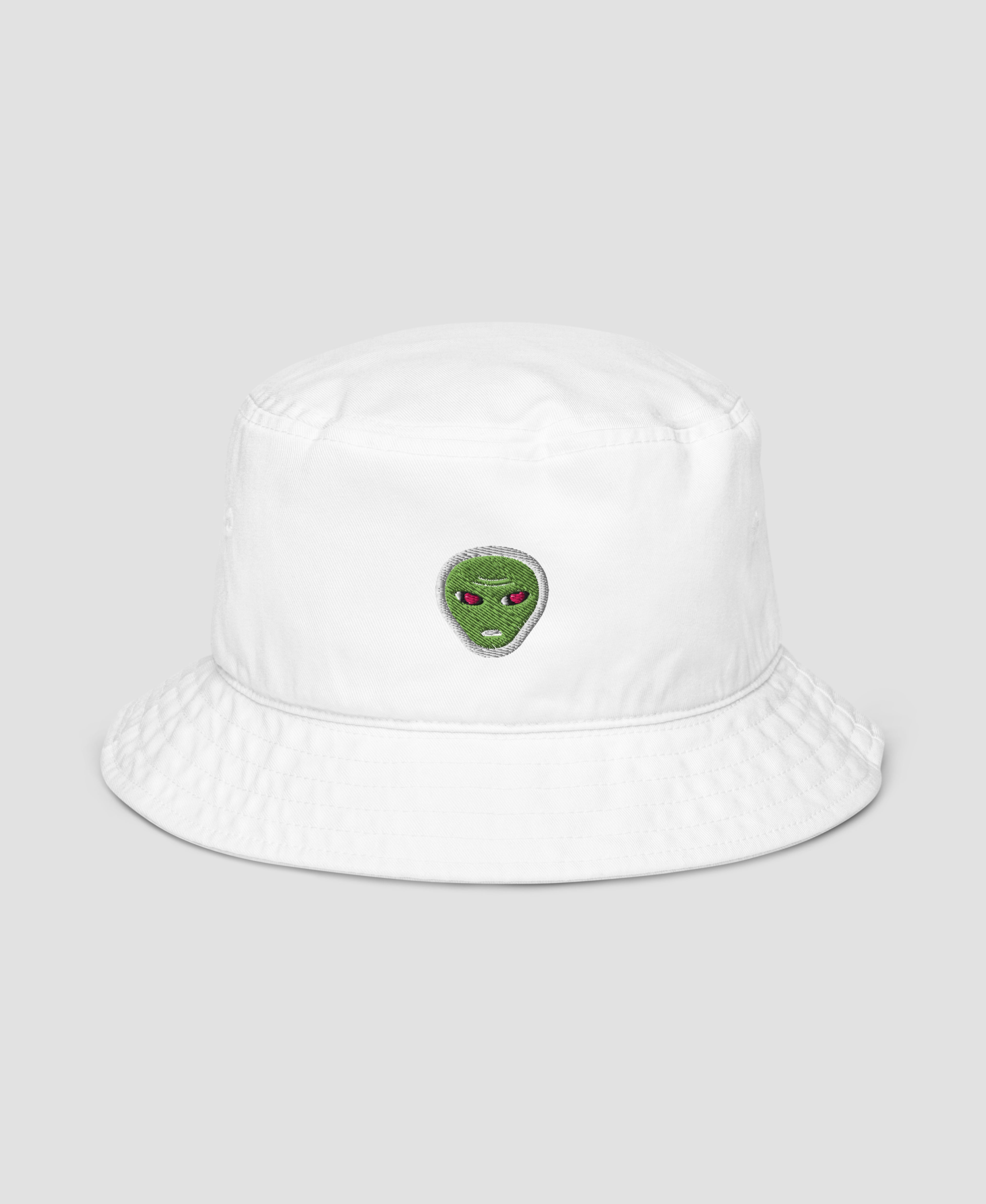 Alien Heart Eyes Y2K Embroidered Organic Cotton Bucket Hat | Retro Brim