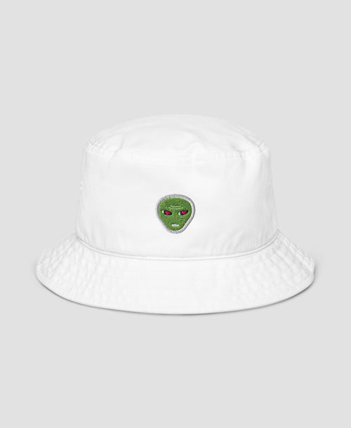 Alien Heart Eyes Y2K Embroidered Organic Cotton Bucket Hat | Retro Brim