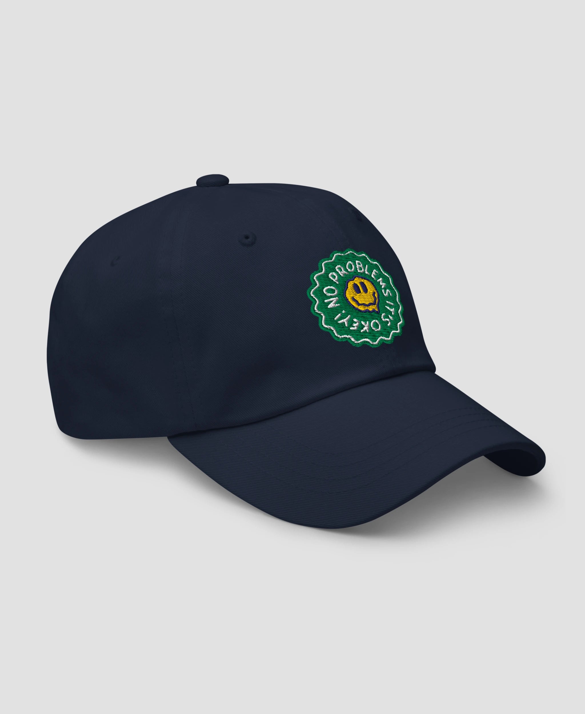 No Problems It's Okay Melted Smiley Embroidered Dad Hat | Retro Brim