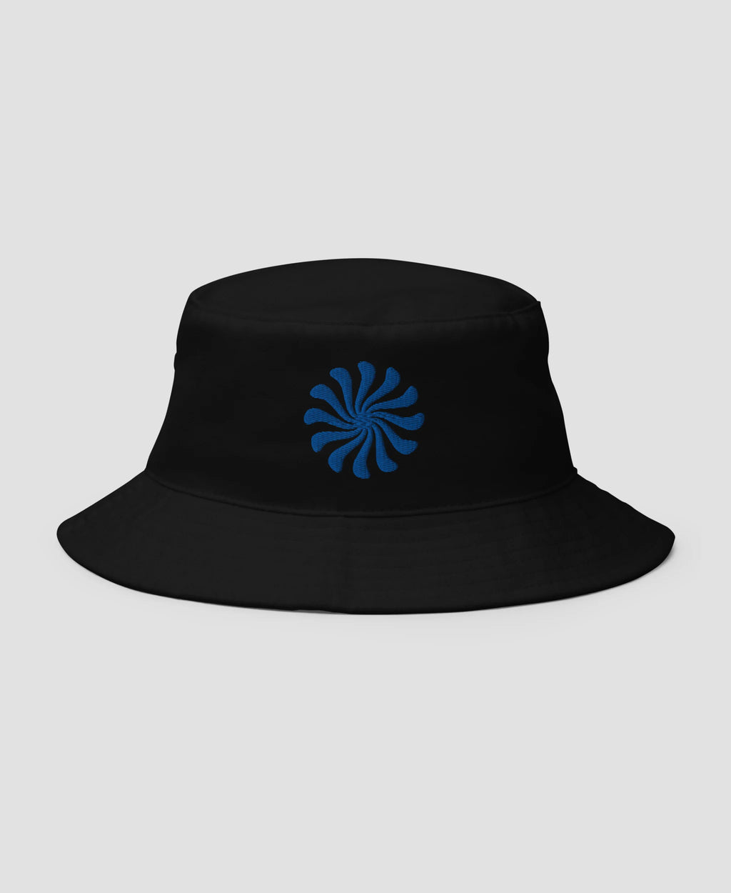 Retro Blue Pinwheel Swirl Embroidered Cotton Bucket Hat | Retro Brim