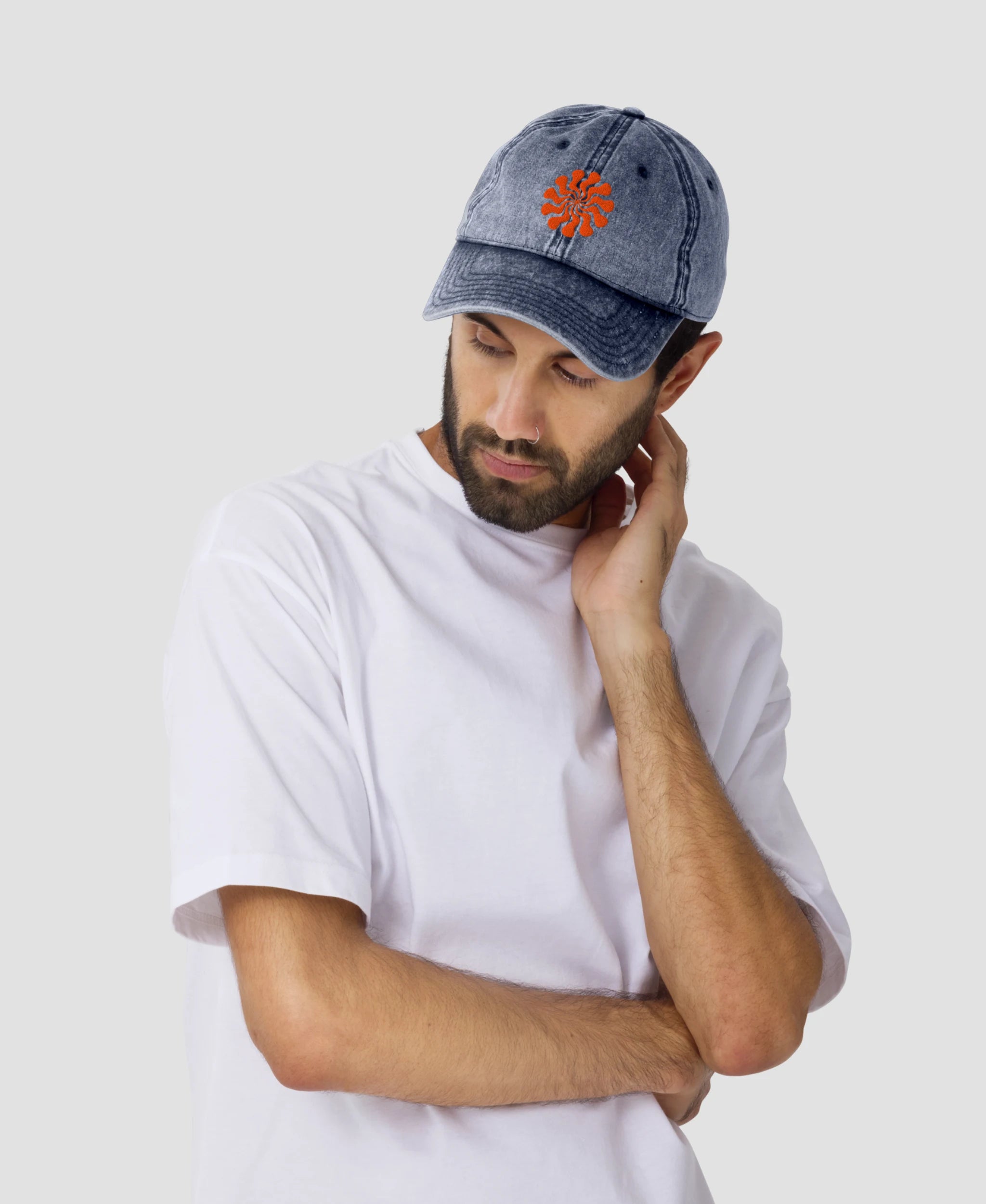 Groovy Psychedelic Orange Swirl Embroidered Vintage Cap