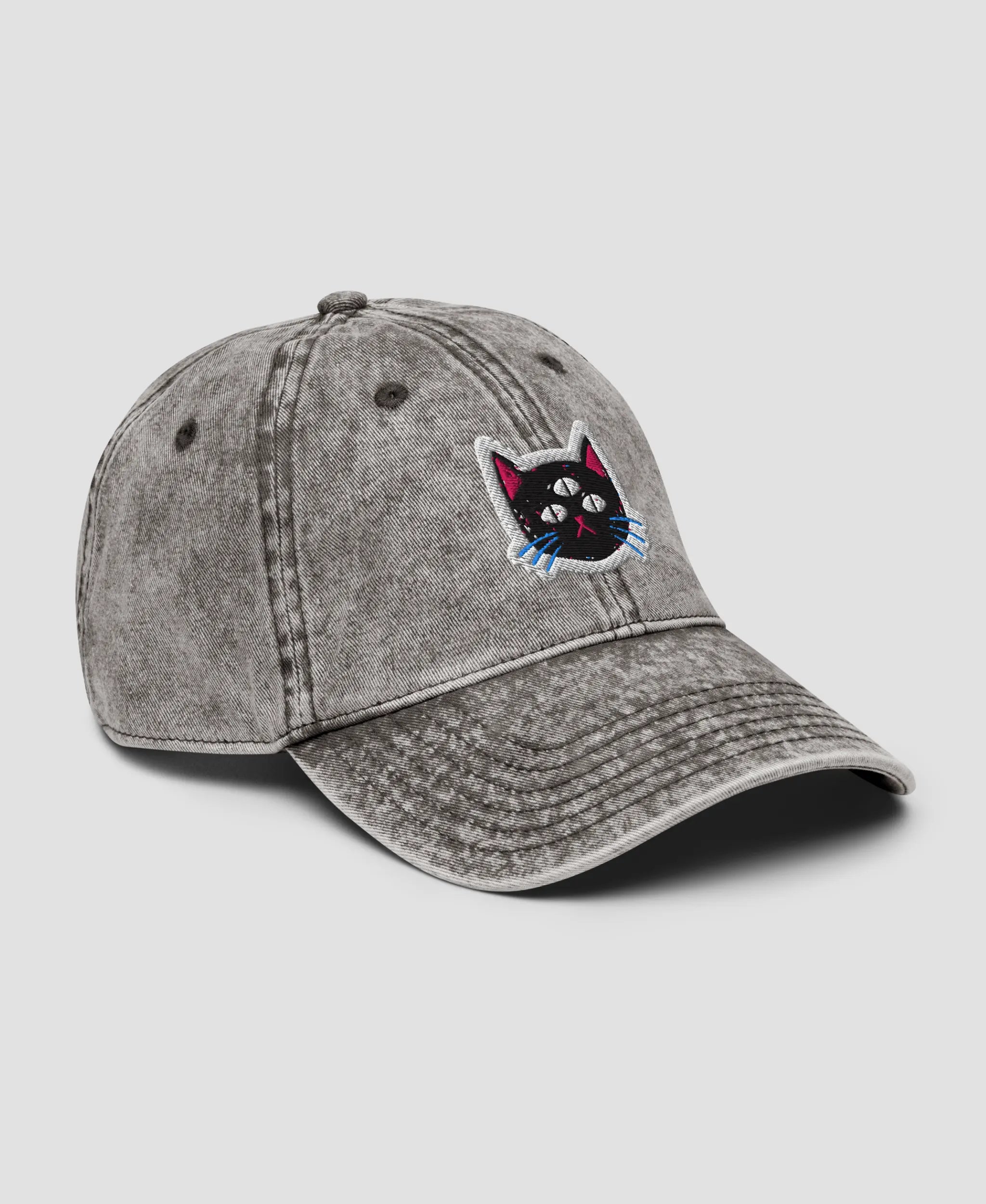 Mystic Three Eyed Black Cat Embroidered Vintage Cap