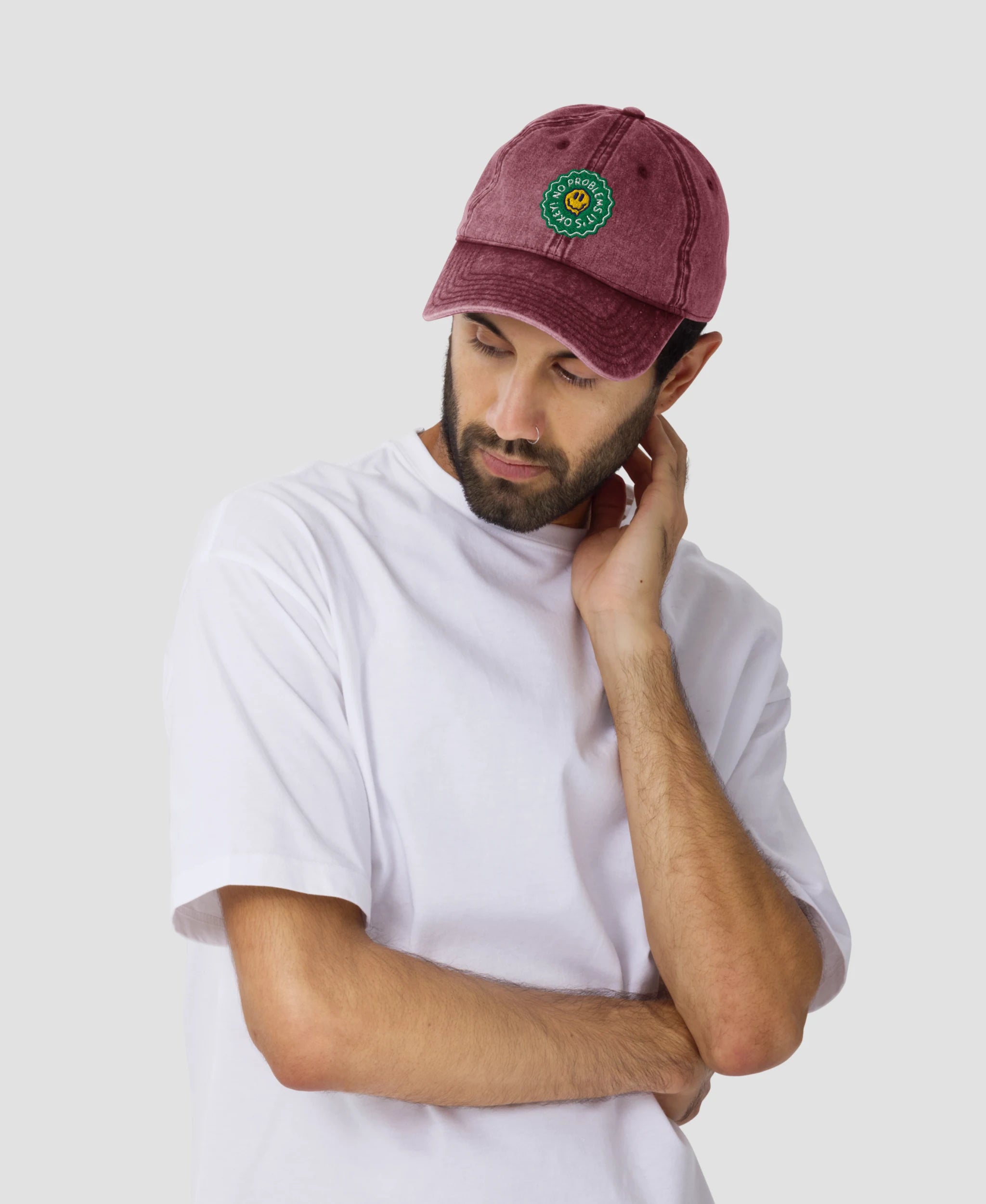 Melting Smiley No Problems Embroidered Vintage Cap