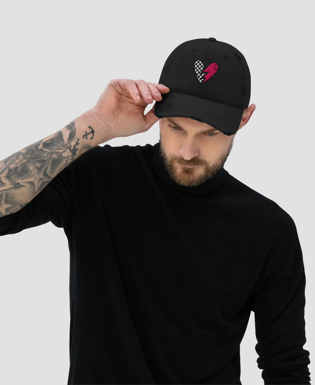 Alt Indie Checkerboard Broken Heart Embroidered Distressed Dad Hat