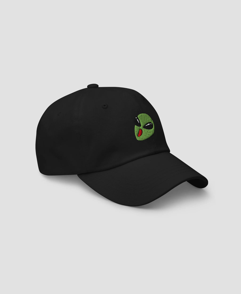 90s Grunge Green Alien Head Embroidered Dad Hat | Retro Brim