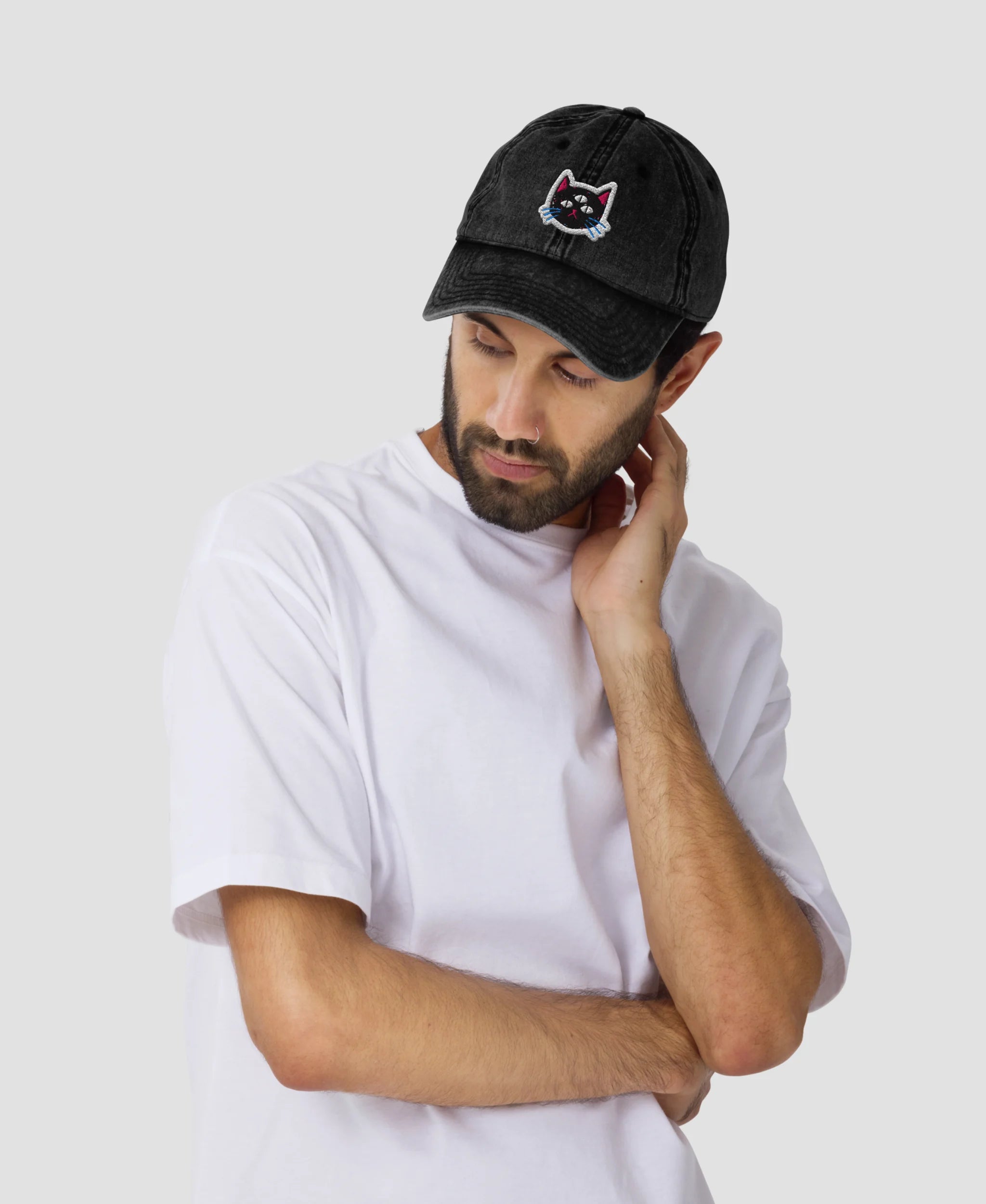 Mystic Three Eyed Black Cat Embroidered Vintage Cap