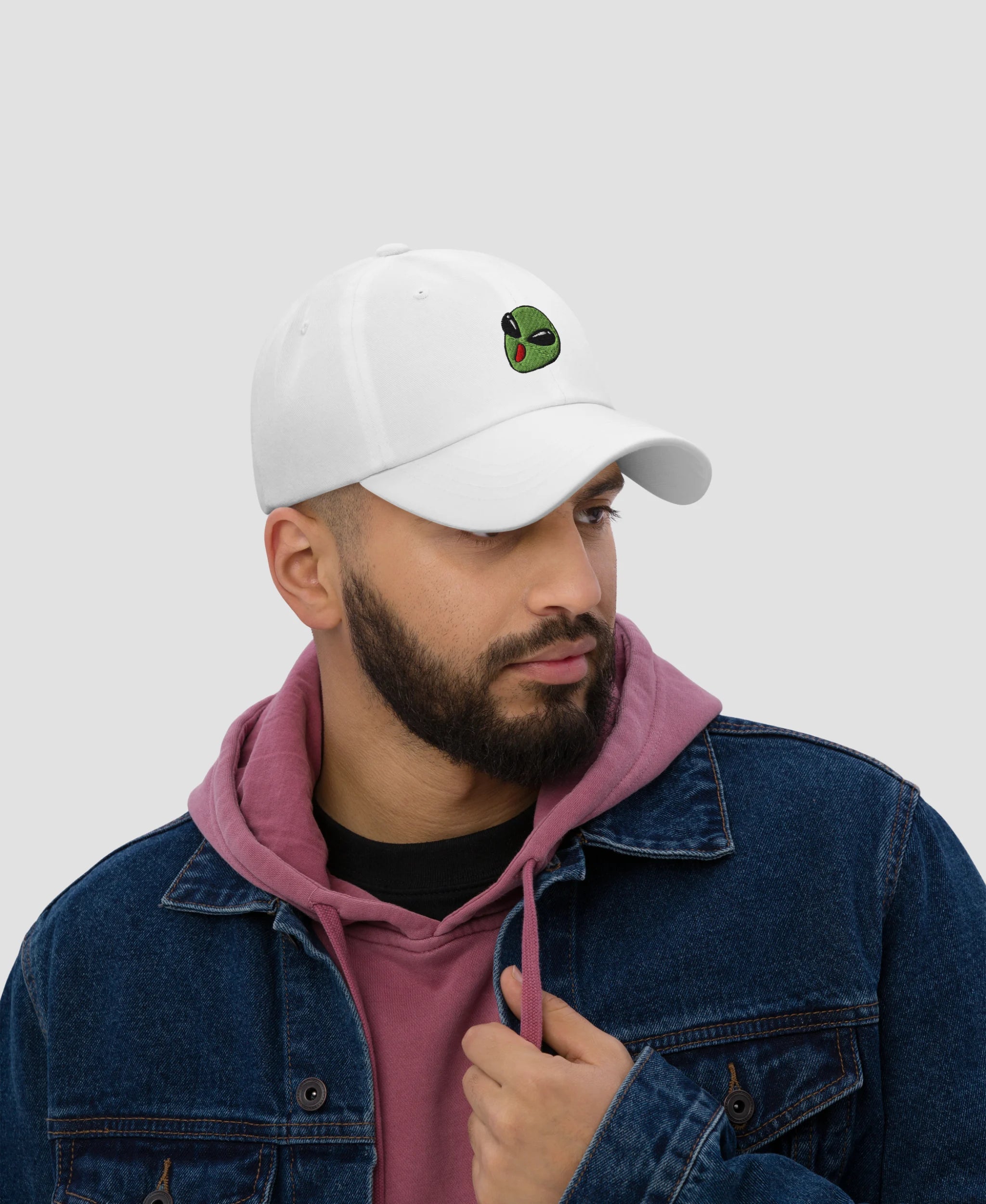 90s Grunge Green Alien Head Embroidered Dad Hat | Retro Brim