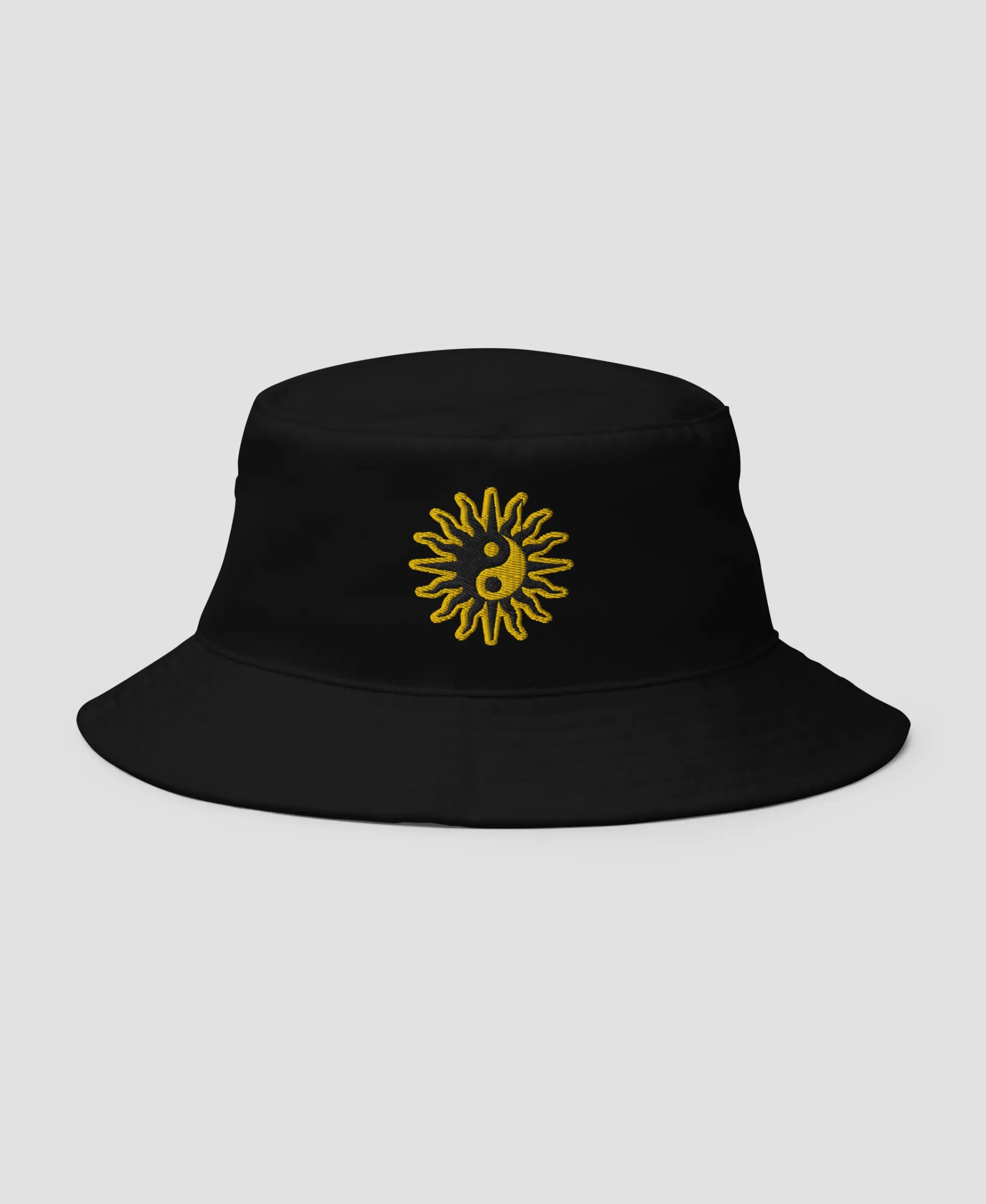 Psychedelic Yin Yang Sun Embroidered Cotton Bucket Hat | Retro Brim