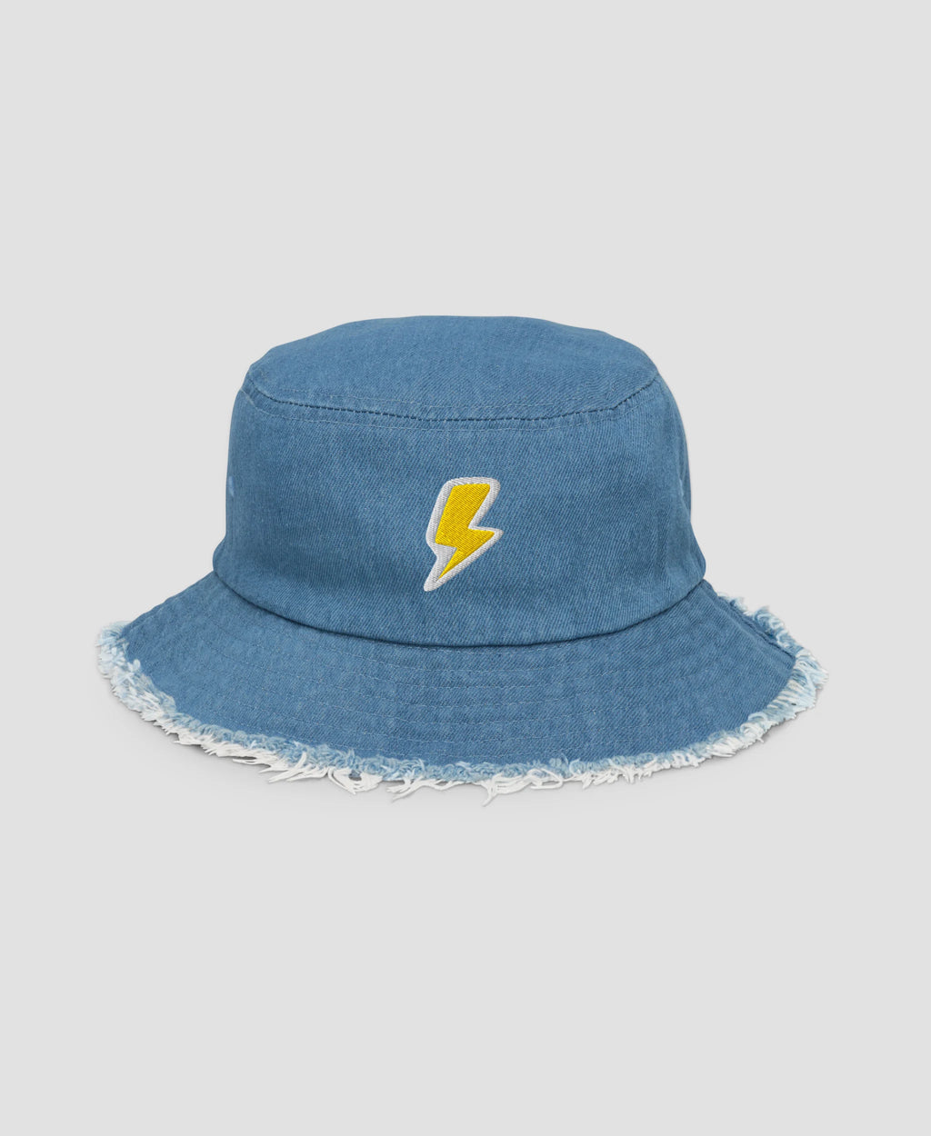 Retro Lightning Bolt Embroidered Distressed Denim Bucket Hat  | Retro Brim