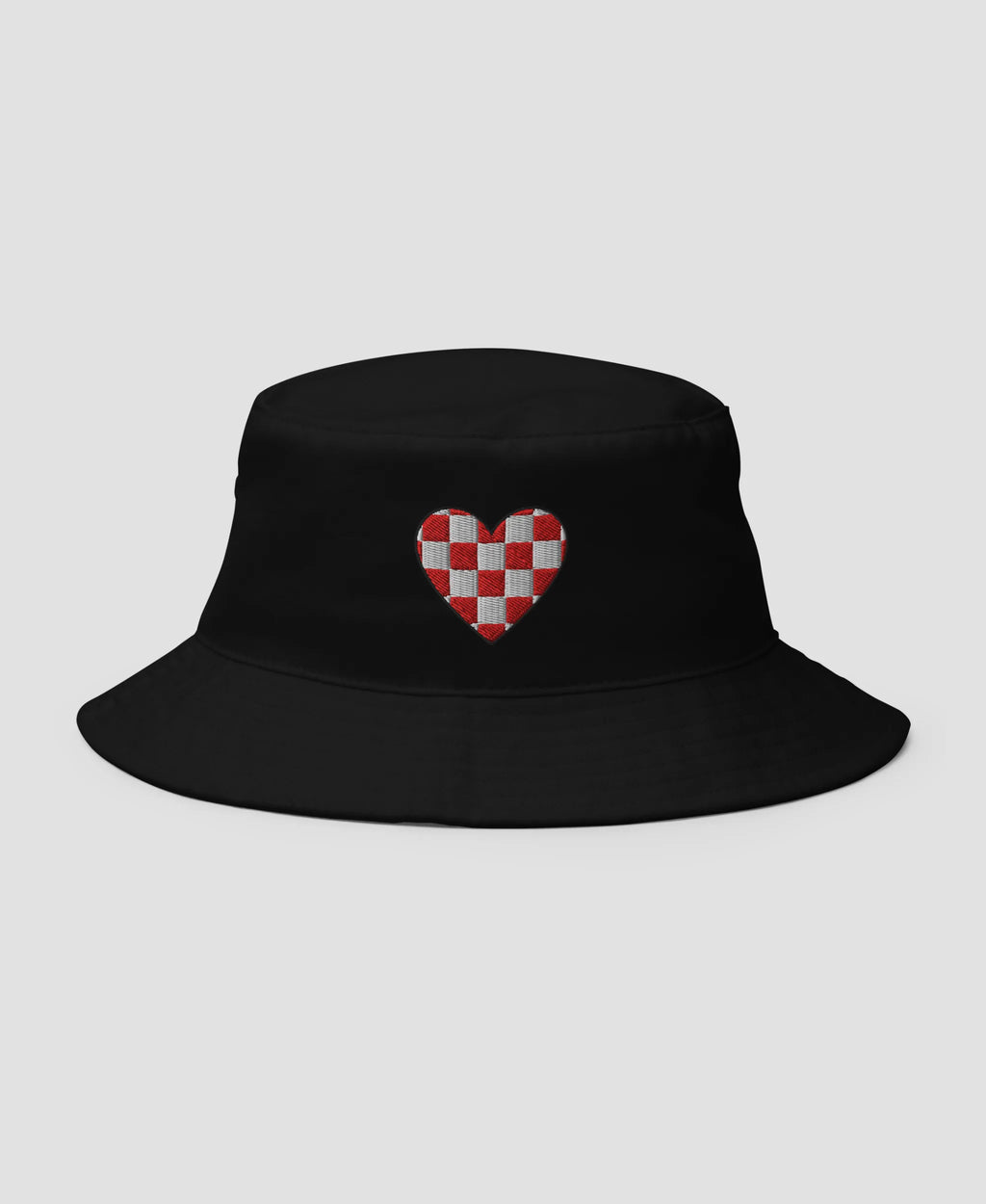 Retro Checkered Heart Embroidered Cotton Bucket Hat | Retro Brim