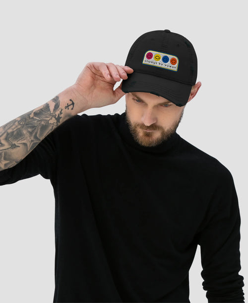 Always Be Human Multi Smiley Embroidered Distressed Dad Hat