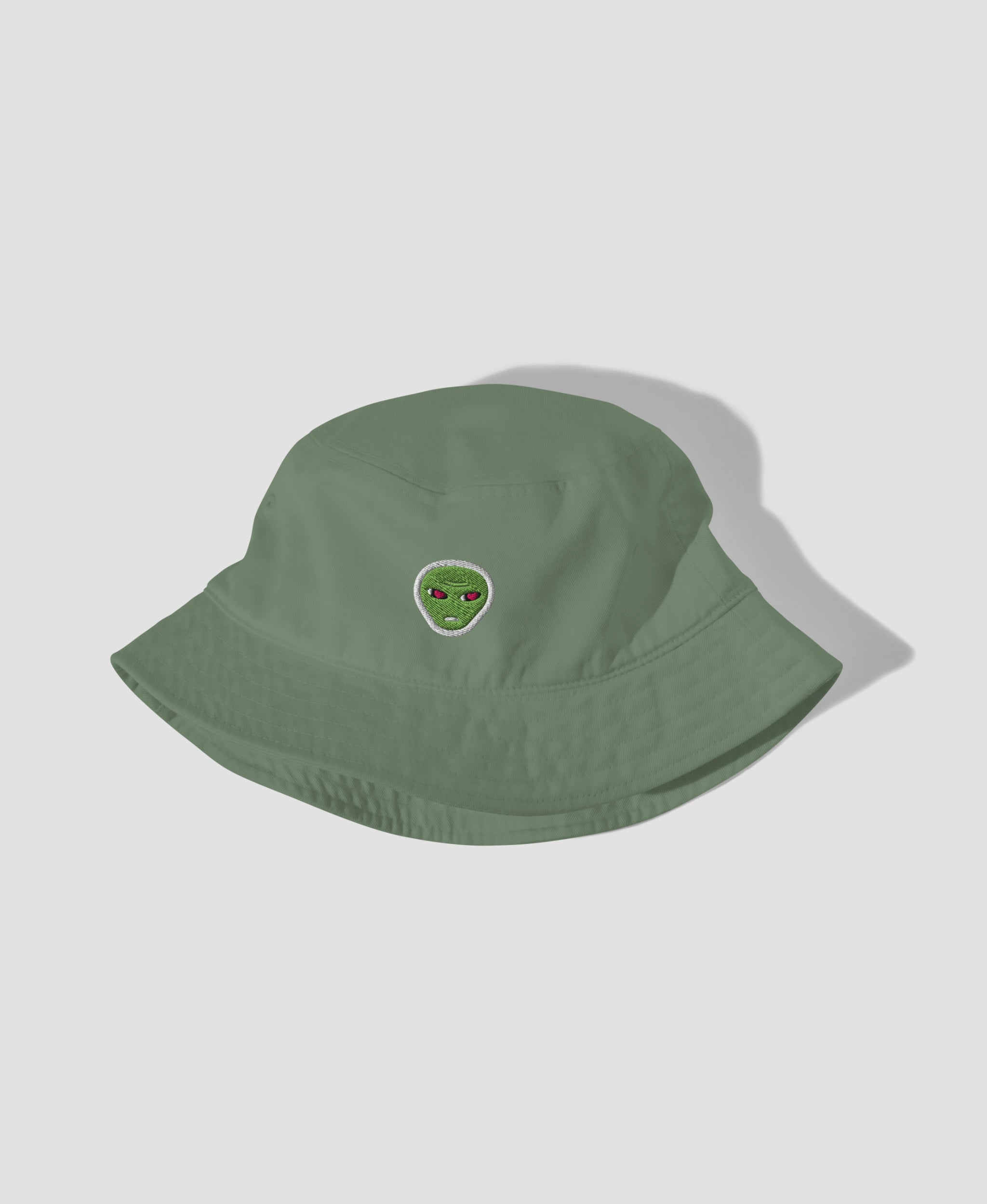 Alien Heart Eyes Y2K Embroidered Organic Cotton Bucket Hat | Retro Brim