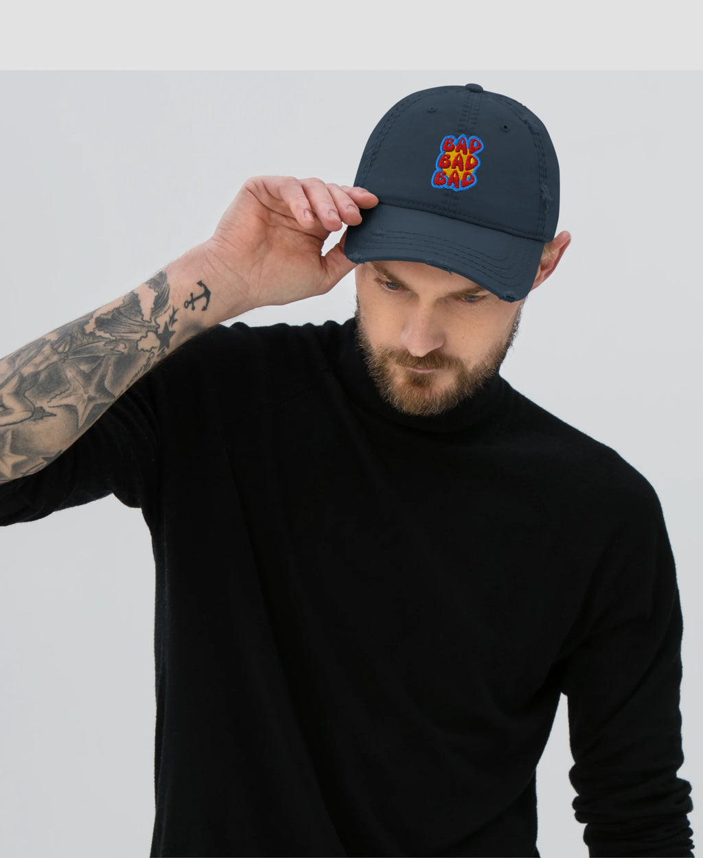 90s Retro Bad Bad Bad Graphic Embroidered Distressed Dad Hat
