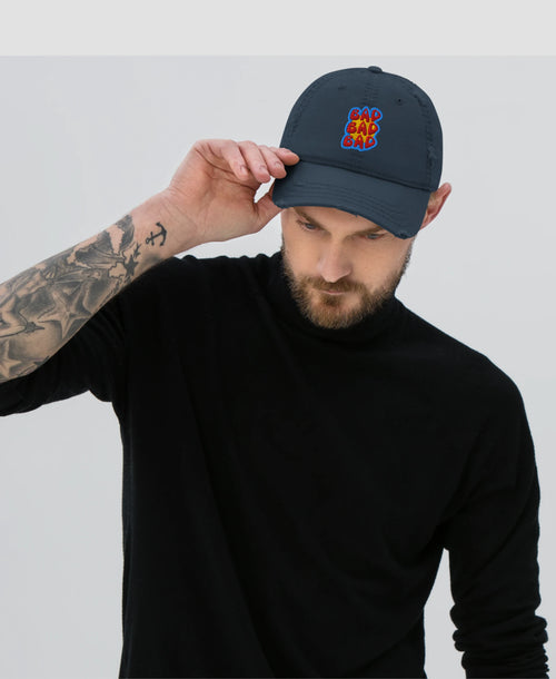 90s Retro Bad Bad Bad Graphic Embroidered Distressed Dad Hat