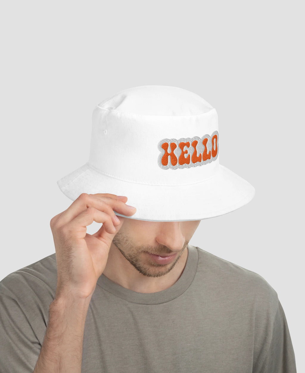 Groovy Hello Retro Font Embroidered Bucket Hat | Retro Brim