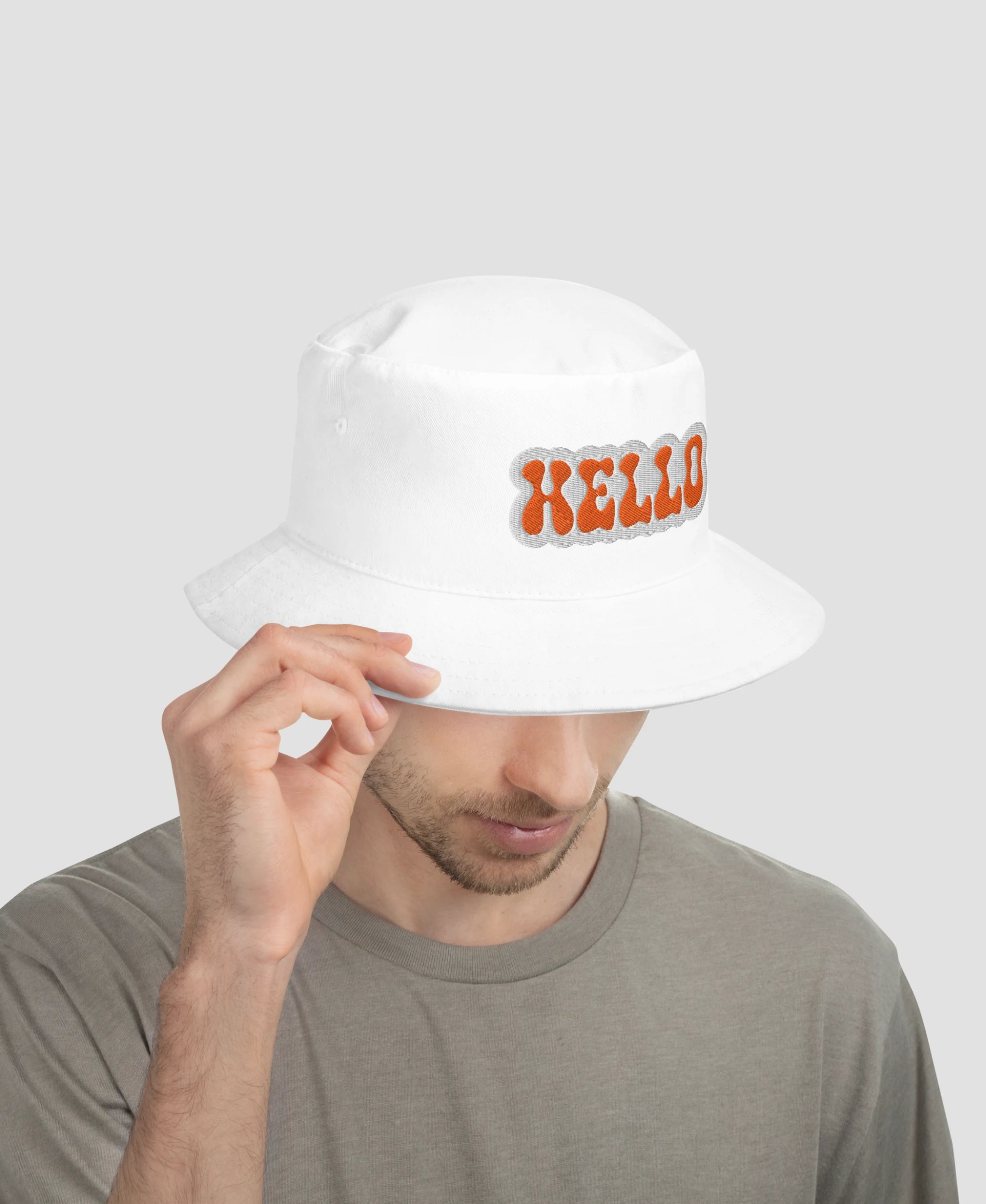Groovy Hello Retro Font Embroidered Bucket Hat | Retro Brim