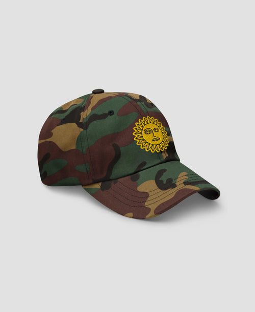 Boho Tribal Sun Face Aesthetic Embroidered Dad Hat | Retro Brim