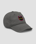 Minimalist Black Cat Big Eyes Embroidered Distressed Dad Hat