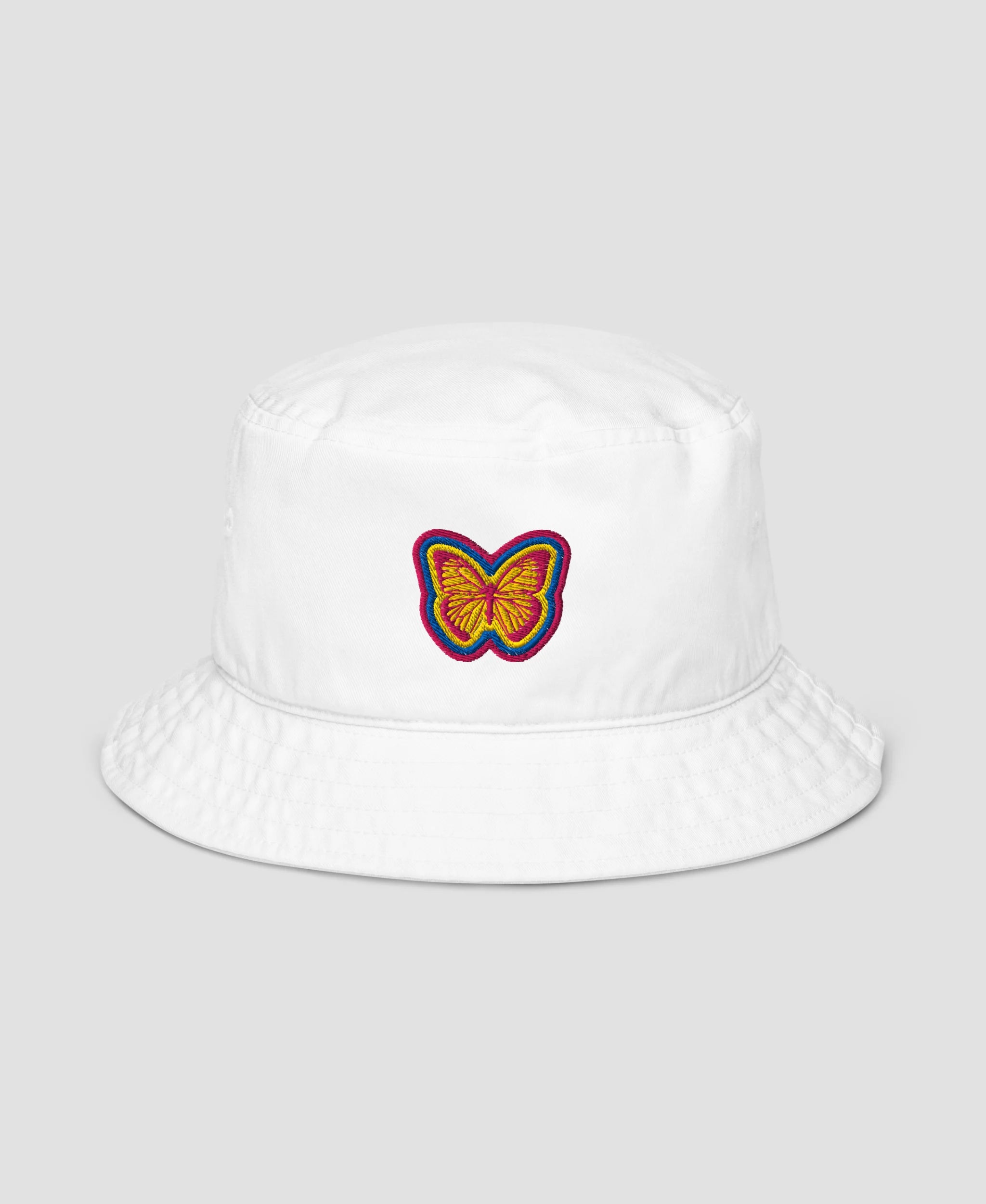 Vintage Retro Butterfly Embroidered Organic Cotton Bucket Hat | Retro Brim