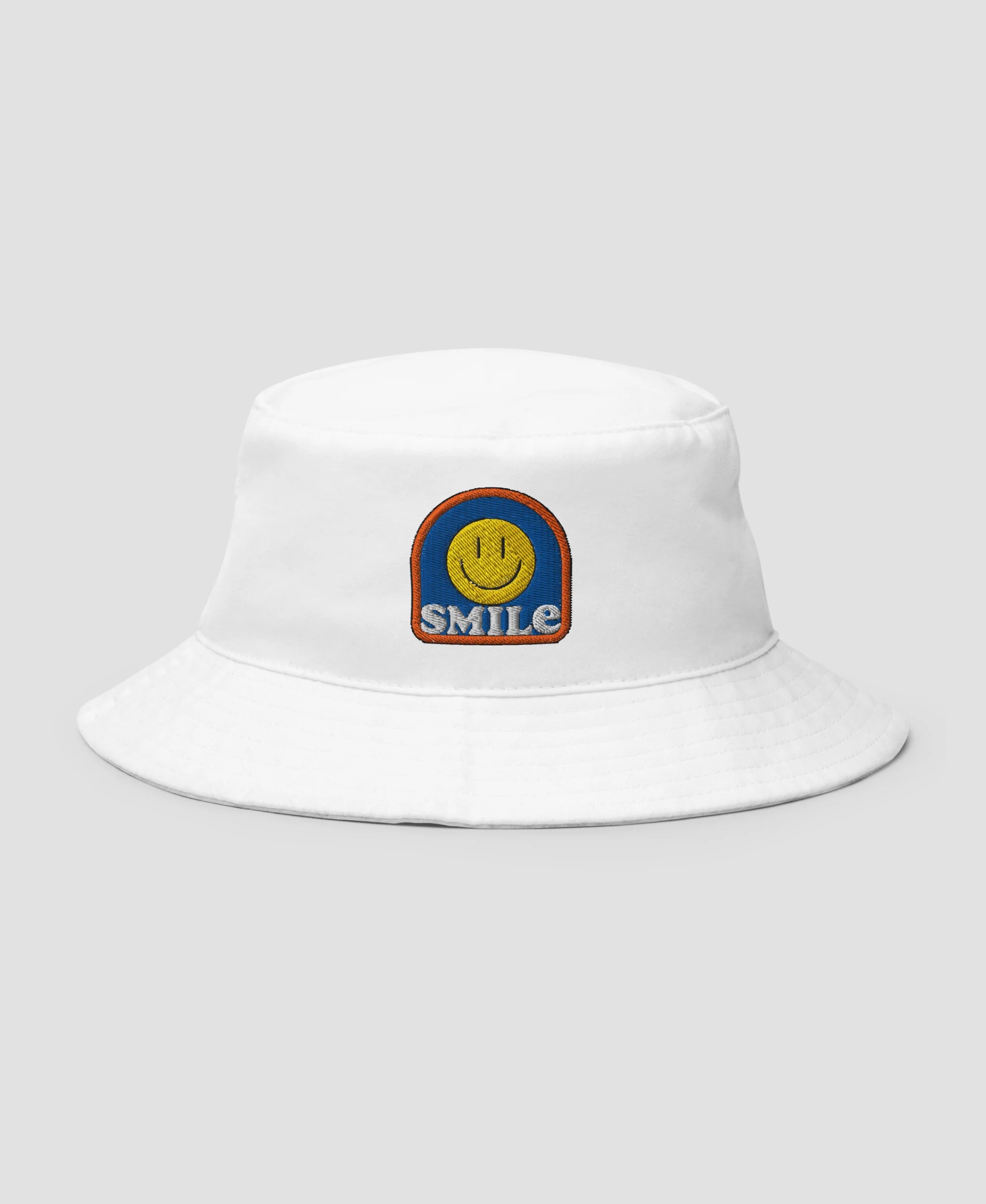 Retro Arch Smile Embroidered Cotton Bucket Hat | Retro Brim