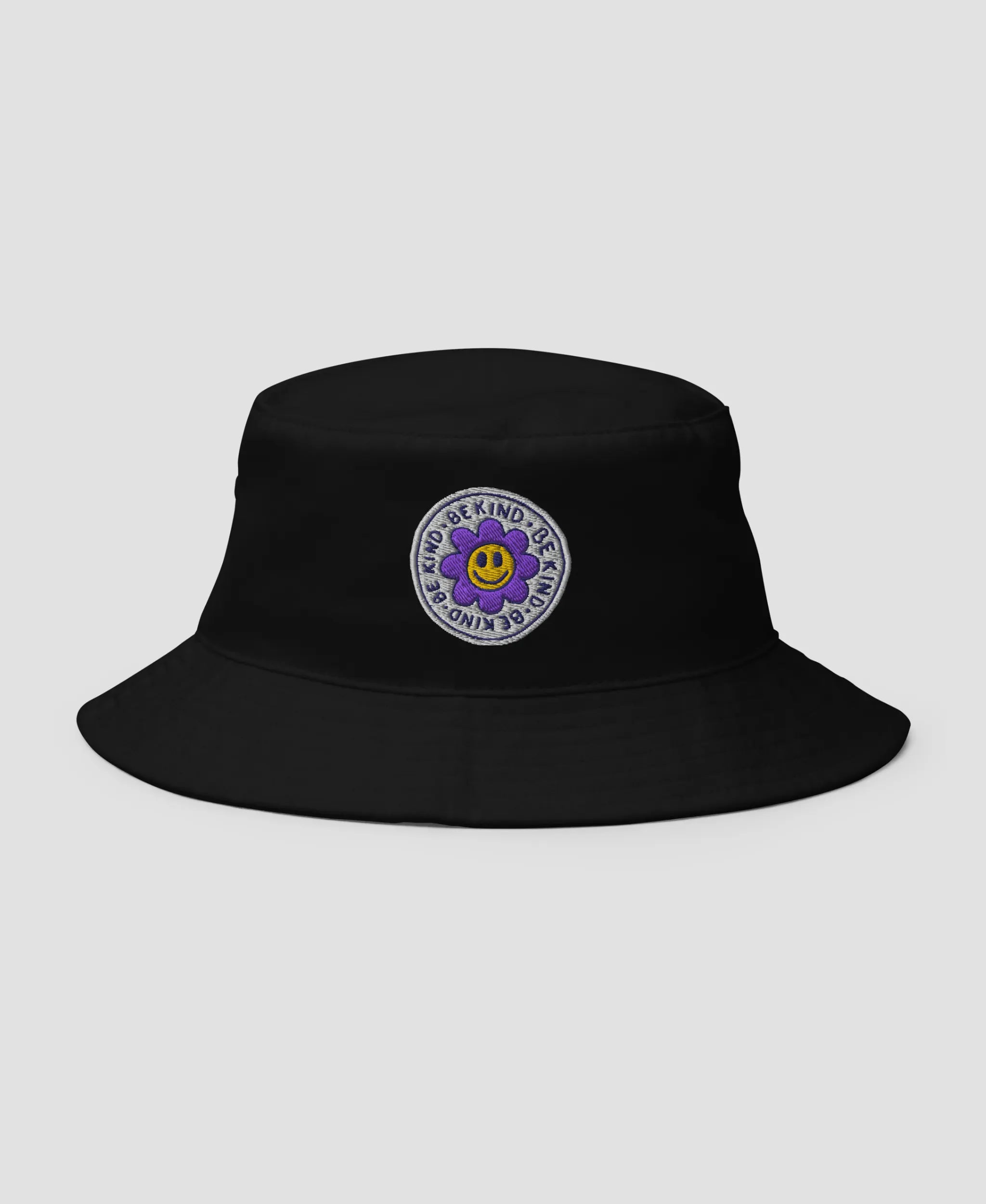 Be Kind Floral Smiley Embroidered Cotton Bucket Hat | Retro Brim