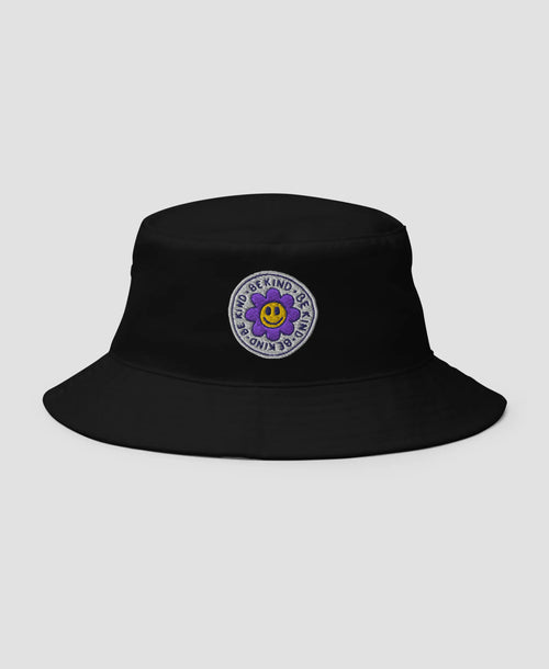 Be Kind Floral Smiley Embroidered Cotton Bucket Hat | Retro Brim