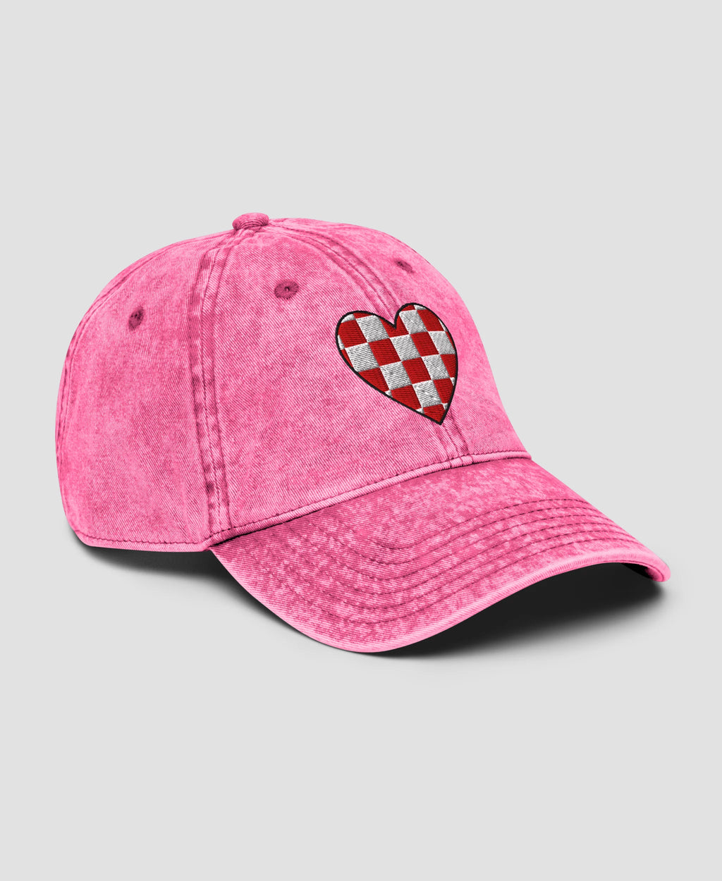 Retro Red Checkerboard Heart Embroidered Vintage Cap